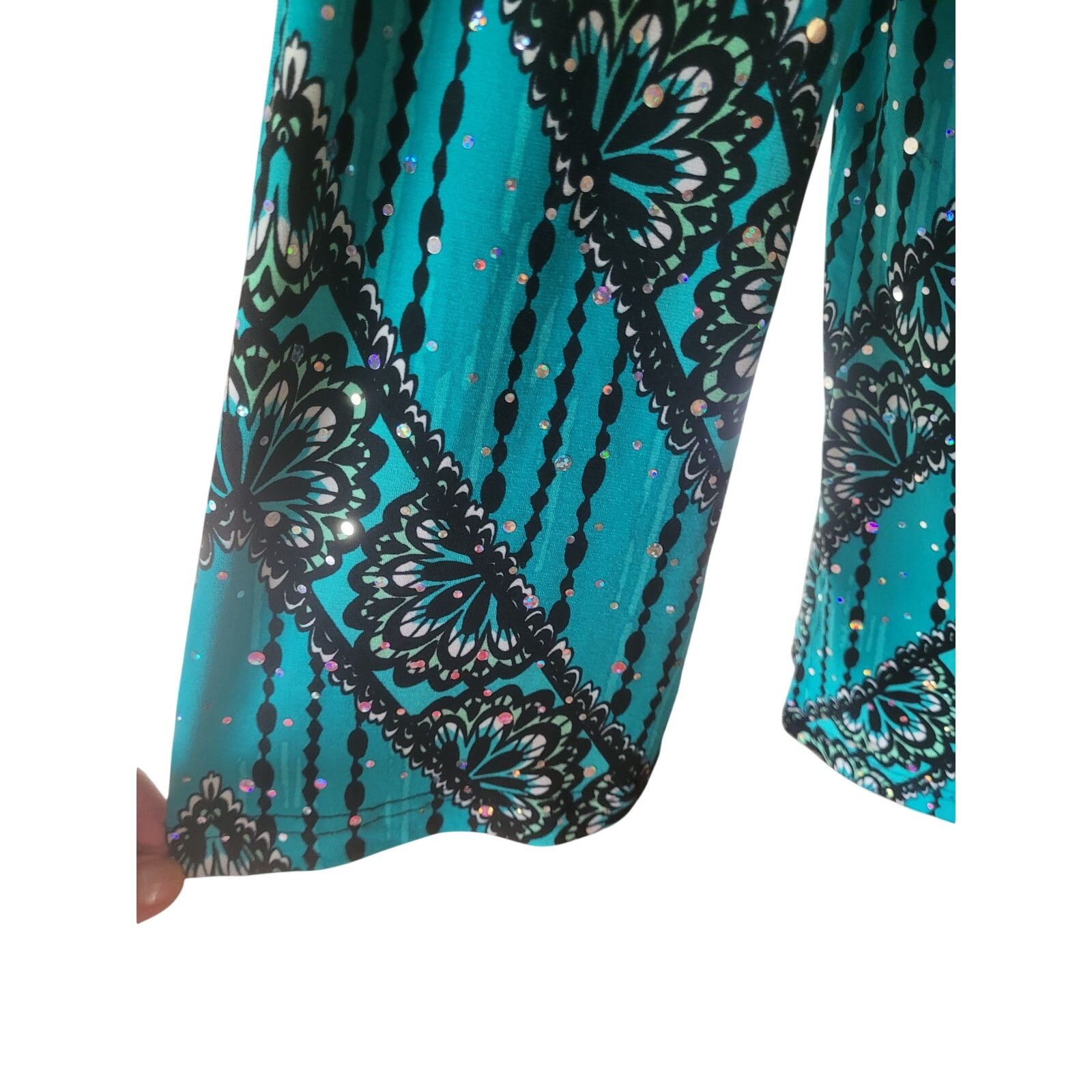 Bob Mackie Bob Mackie Blouse Green/Black Sparkle Loose Fit New Sz M Size M / US 6-8 / IT 42-44 - 5 Thumbnail