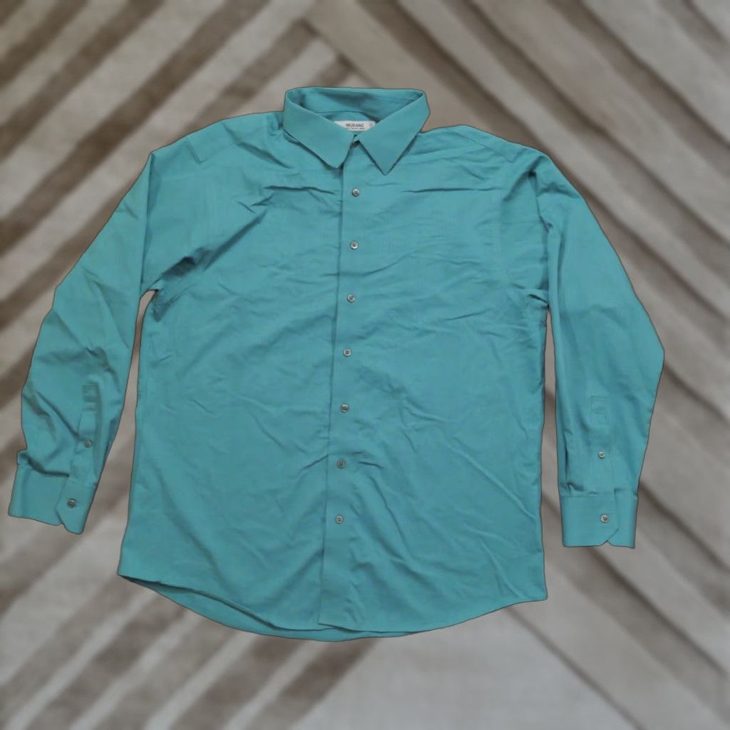 Murano Murano Shirt Mens 17.5 35 Blue Teal Button Up Slim Fit Dress Long Sleeve Size 48R - 1 Thumbnail