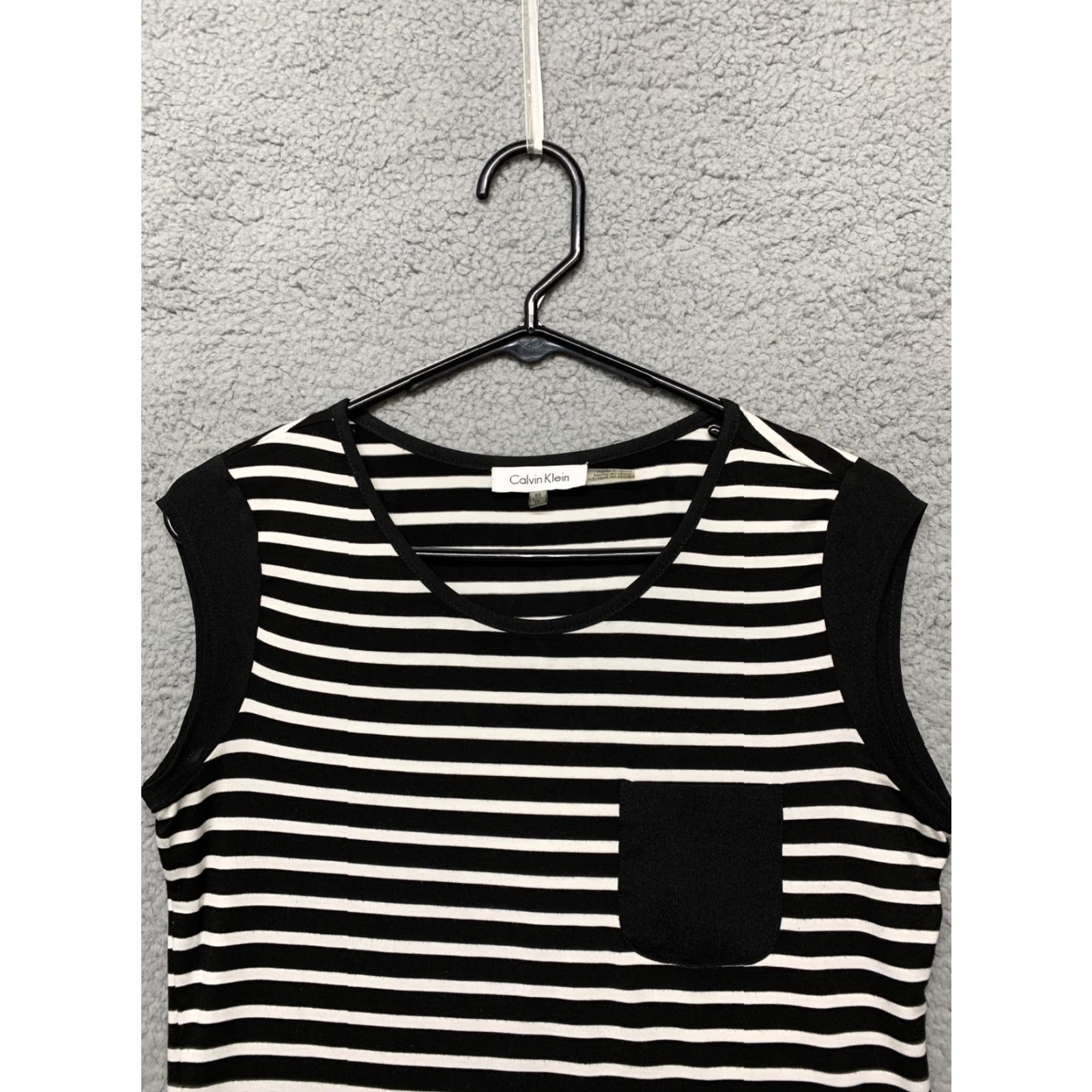 Calvin Klein Calvin Klein Womens XS Tank Shirt Sleeveless Multicolor Black White Stripes Pocket Pullover Casual Green? Size XS / US 0-2 / IT 36-38 - 2 Thumbnail