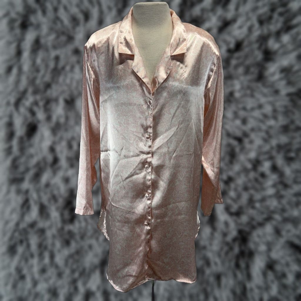 Vintage VINTAGE Cacique Satin Sleepshirt Women's Large Floral Nightgown 90s Pink White Nightwear Size L / US 10 / IT 46 - 1 Thumbnail