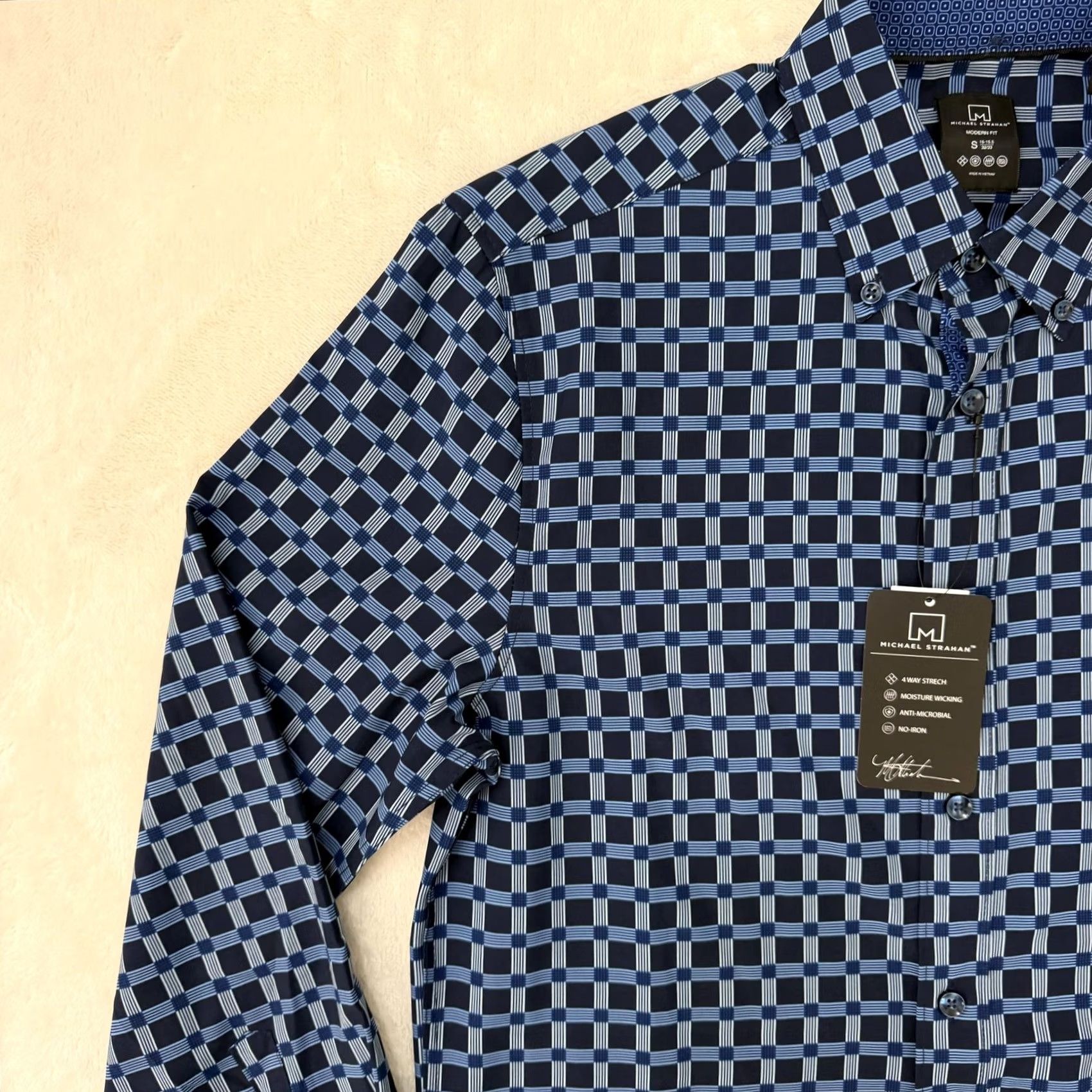 Vintage Michael Strahan Shirt Mens Small Blue Check Stretch Button Up Non Iron Shirt Size US S / EU 44-46 / 1 - 5 Thumbnail