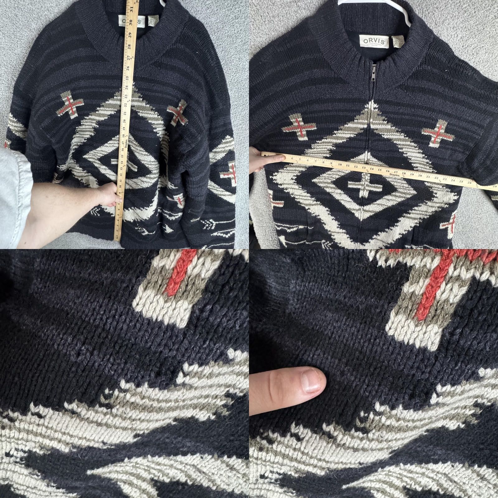 Orvis Orvis Mens 2XL Gray Full Zip Mock Neck Wool Silk Cotton Polyester Knit Lined Geometric Tribal Western Sweater Jacket Size US XXL / EU 58 / 5 - 9 Thumbnail