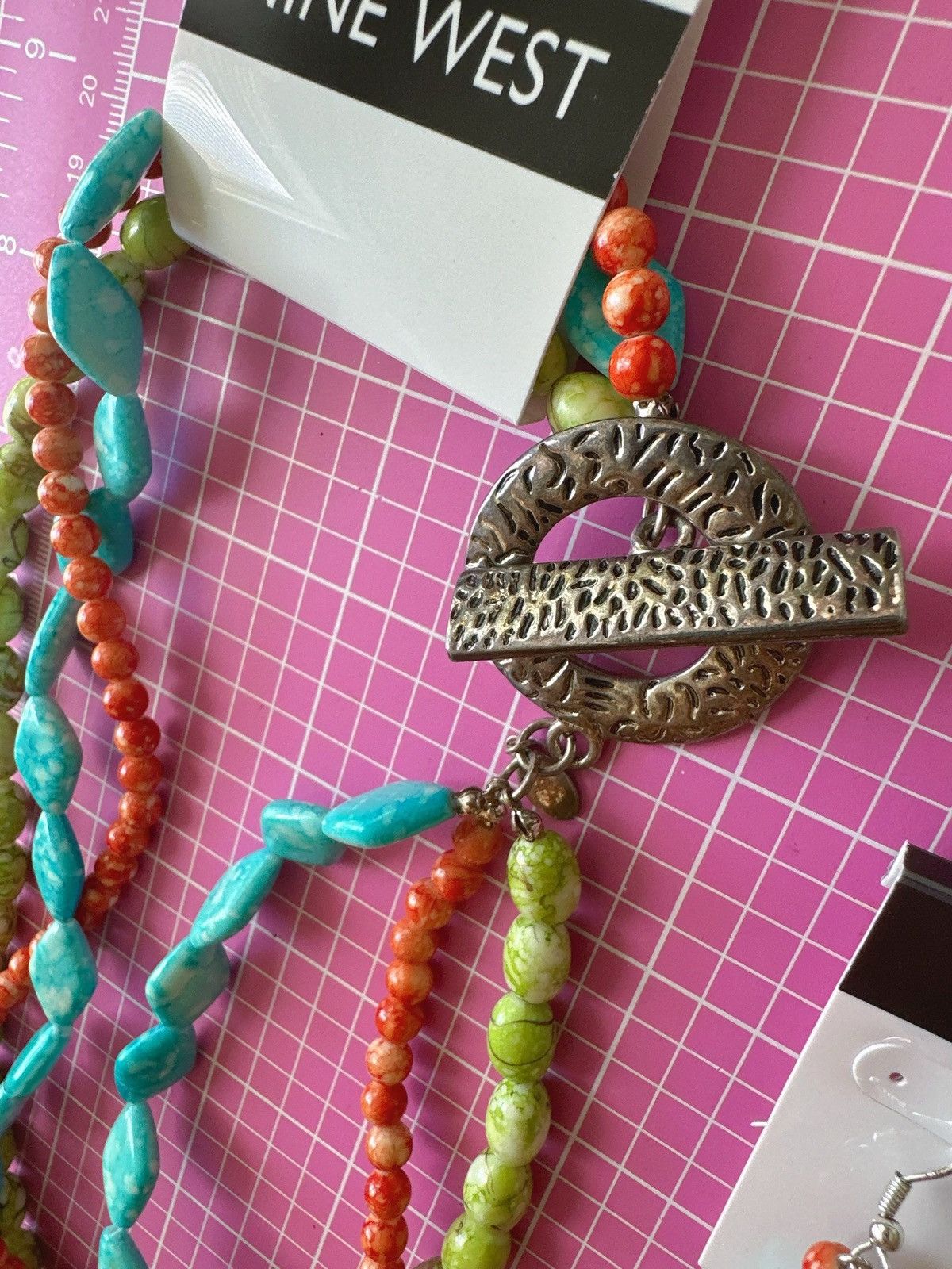 Nine West Nine West Multicolor Beaded Layered Necklace Earring Set Size ONE SIZE - 5 Thumbnail
