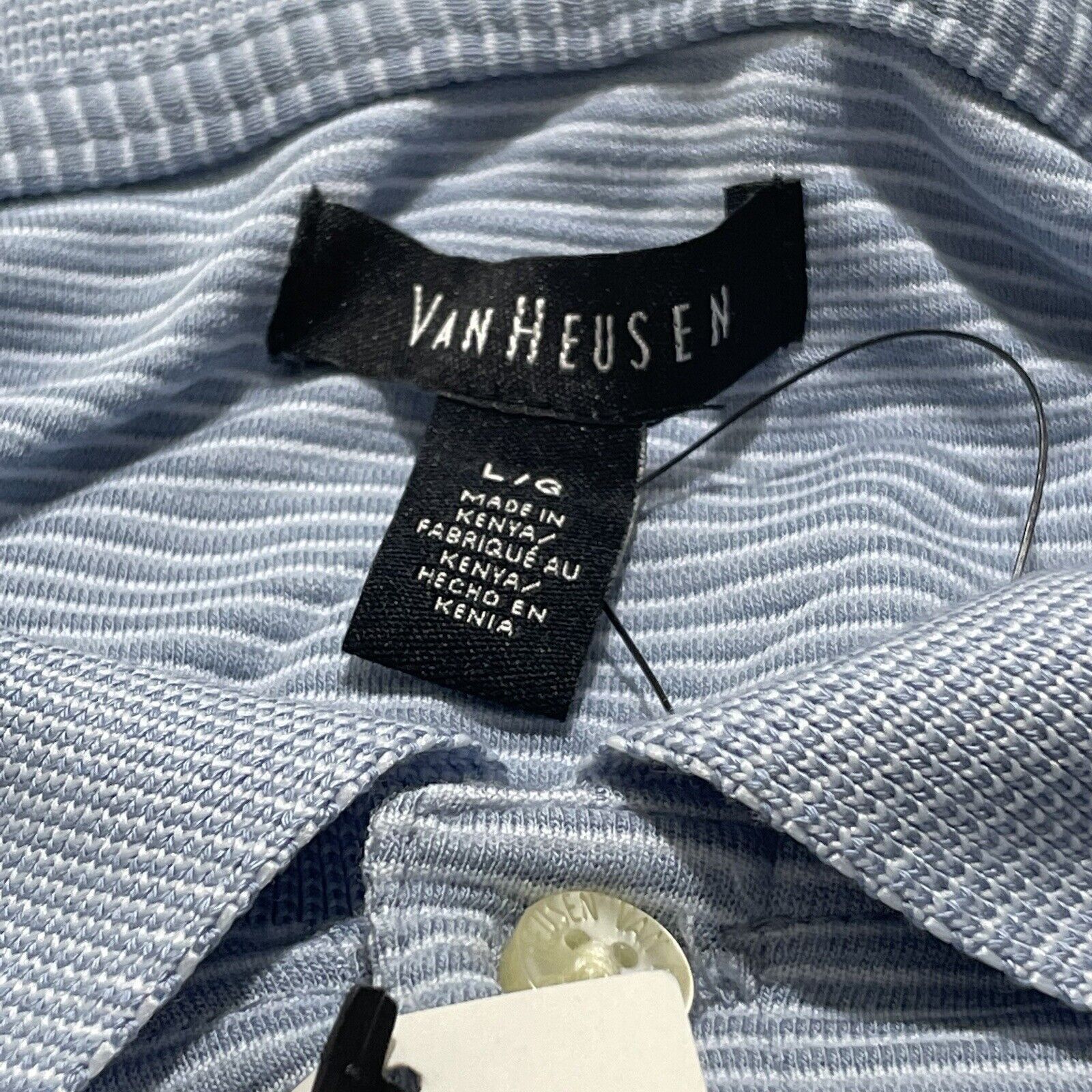 Van Heusen Van Heusen Short Sleeve Button Up Polo Shirt Blue Striped Size US L / EU 52-54 / 3 - 3 Thumbnail