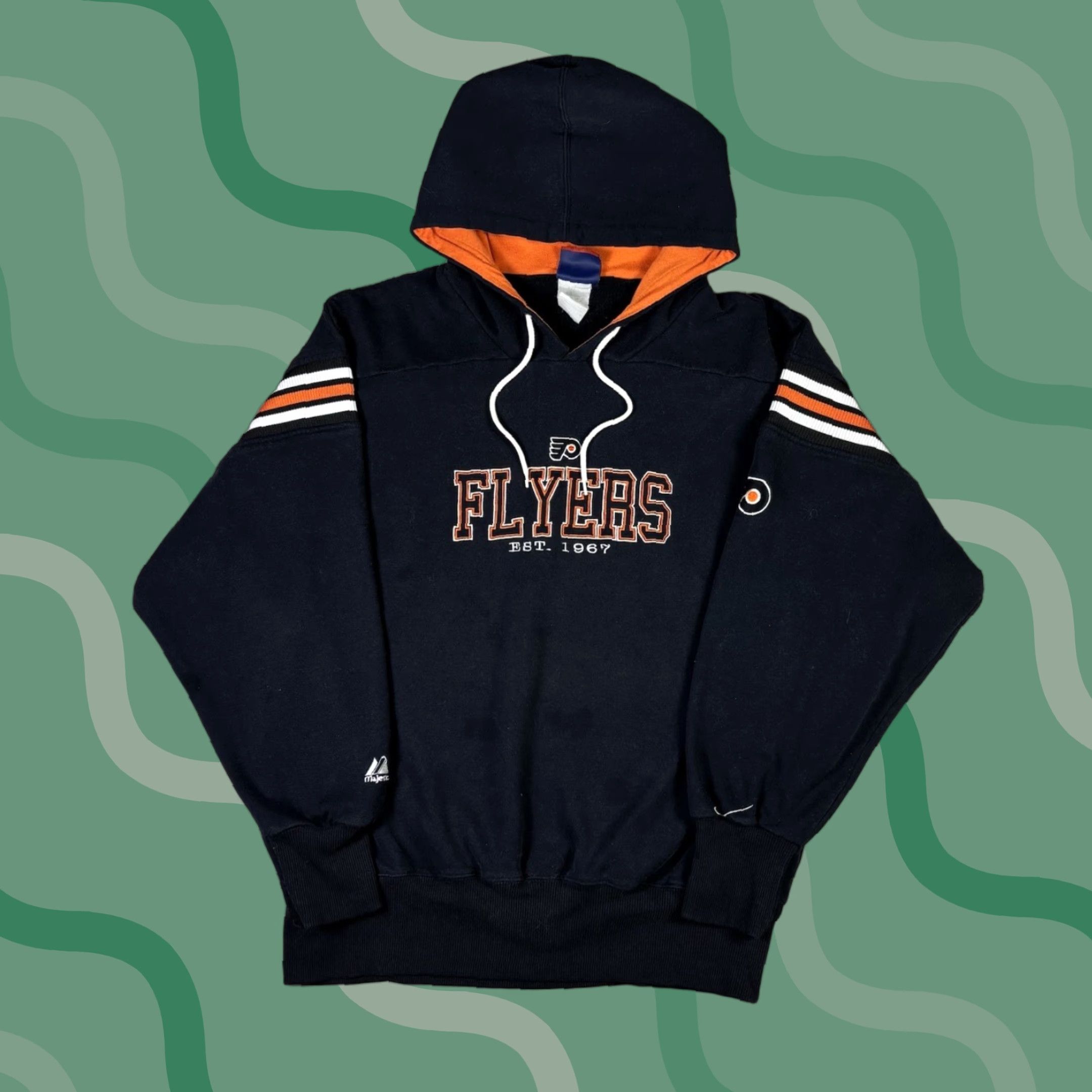 NHL VINTAGE Majestic Philadelphia Flyers Hoodie Pullover Embroidered NHL XL Black 90s Mens Hamper? Size US XL / EU 56 / 4 - 1 Thumbnail