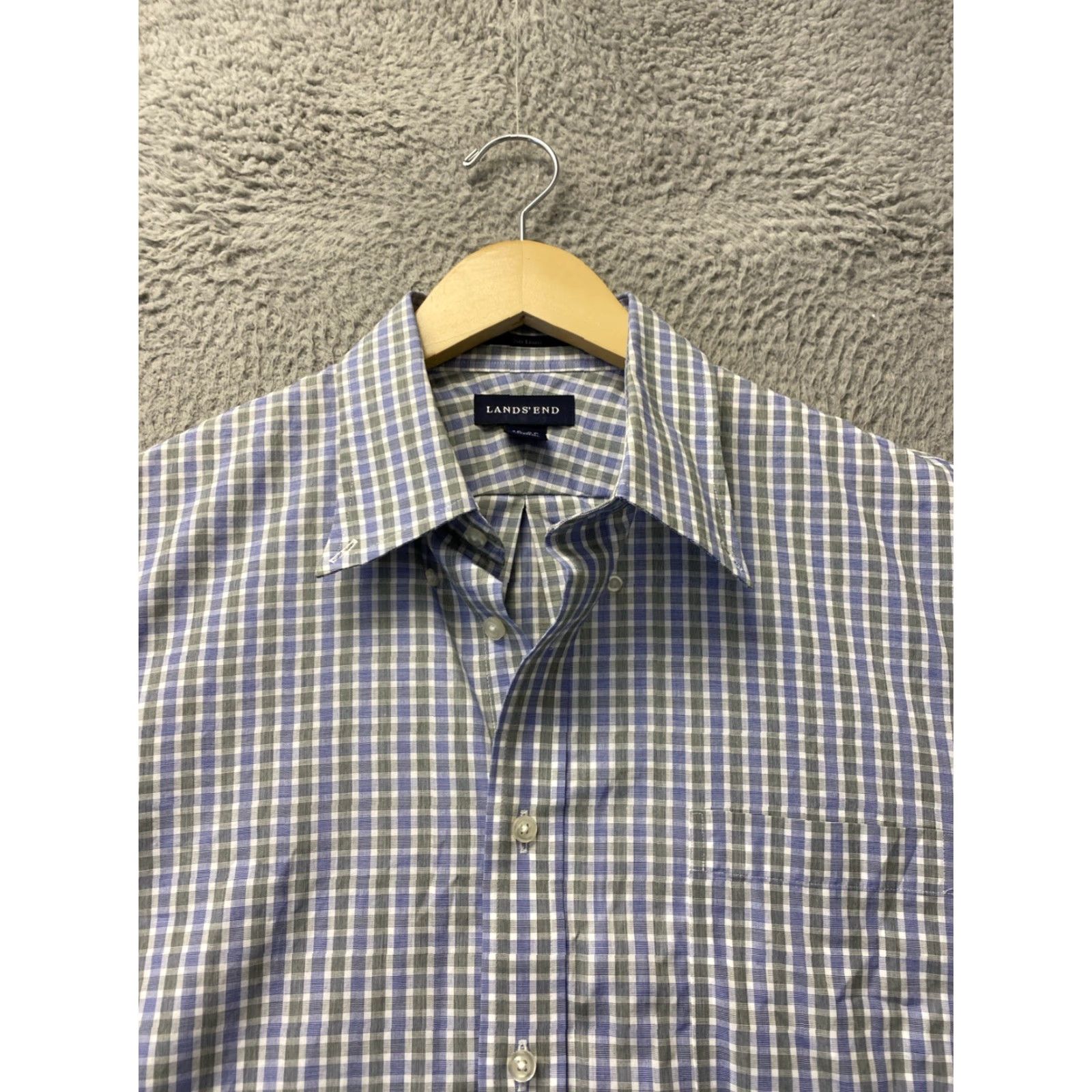 Lands' End VINTAGE Lands' End Men’s Dress Shirt Plaid Check Long Sleeve Button-Down TALL 16 Gray Green All Seasons Size US L / EU 52-54 / 3 - 2 Thumbnail
