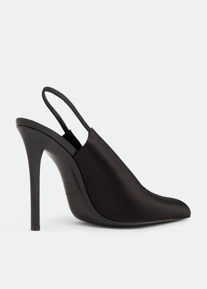 Saint Laurent Paris oc11z1125 Raven Slingback Pumps in Satin Crepe in Black Size US 9.5 / IT 39.5 - 3 Thumbnail