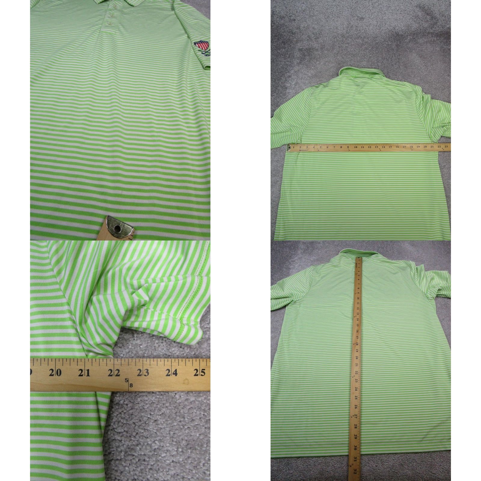 RLX Ralph Lauren RLX Ralph Lauren Polo Shirt Mens L Green White Striped Logo Golf Casual Shirt Boys? Mens Size US L / EU 52-54 / 3 - 8 Thumbnail