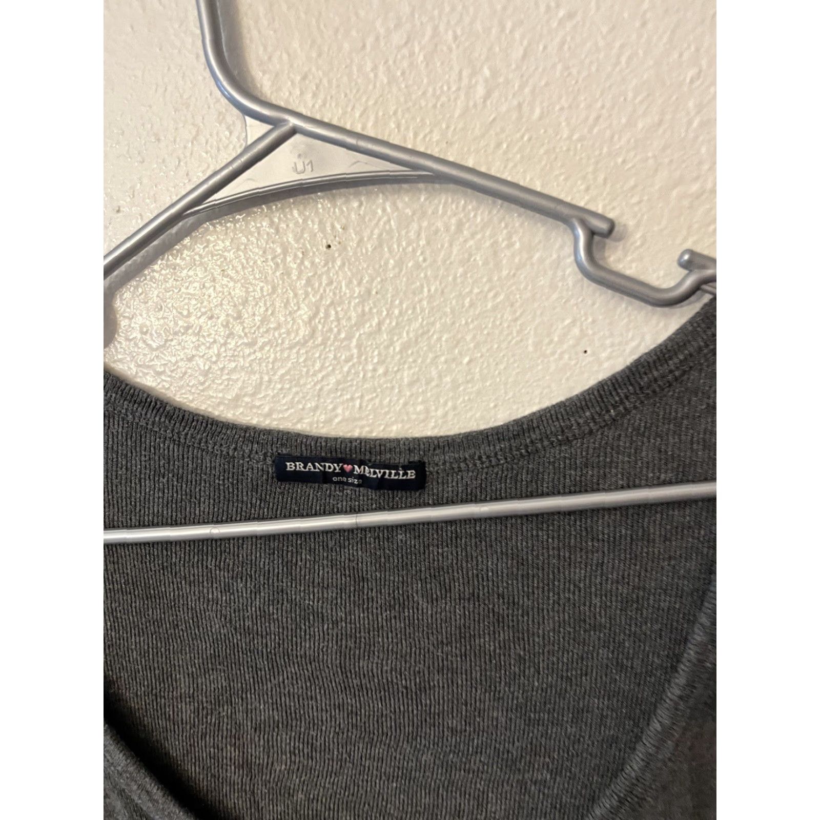 Brandy Melville Brandy Melville Dark Grey Long Sleeve Henley Top Large Size ONE SIZE - 3 Thumbnail