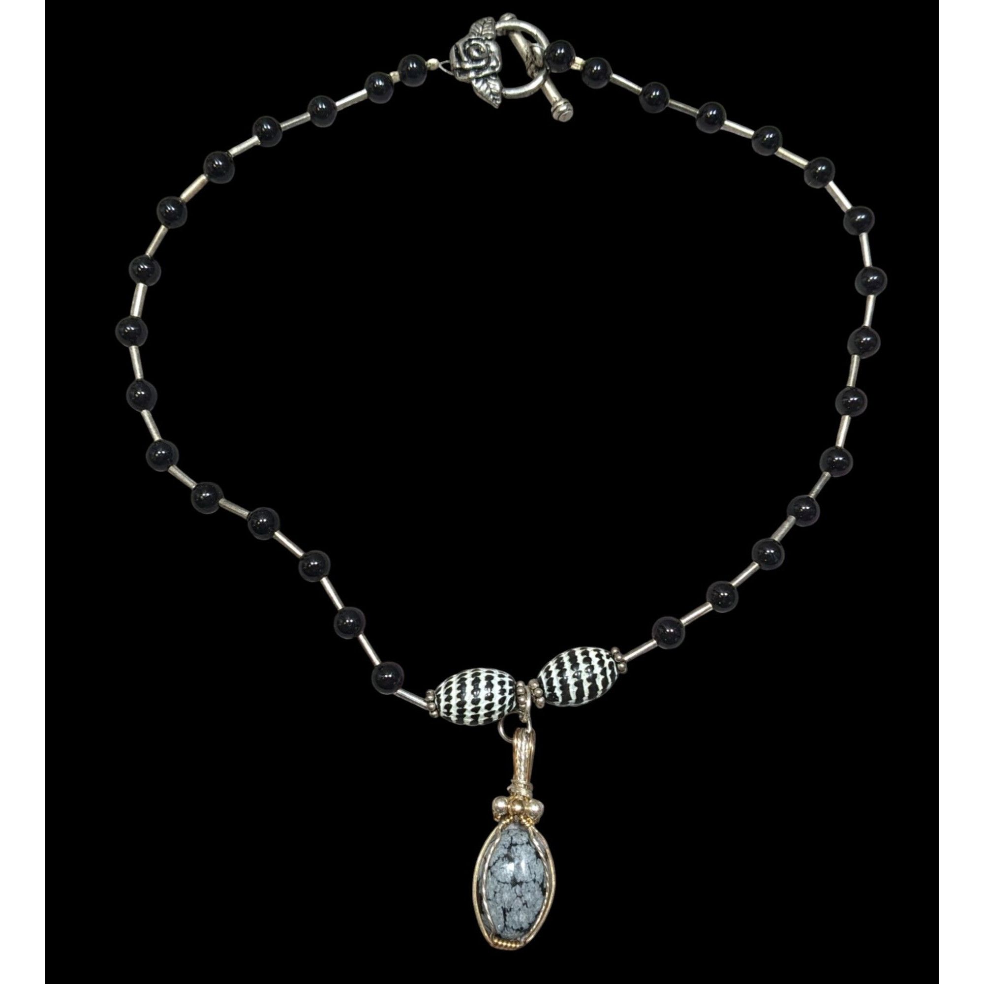 Handmade Handmade Snowflake Obsidian Wire Wrapped Pendant Necklace Size ONE SIZE - 1 Thumbnail