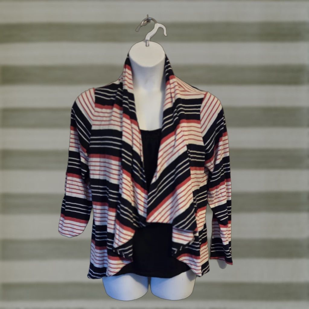 Croft & Barrow Croft & Barrow Layered Look Top Stripe Open Front Cardigan 1X Women Multicolor Casual 3/4 Sleeve Open Front Blouse Cardigan Layered Look 1X Womens Size XL / US 12-14 / IT 48-50 - 1 Thumbnail