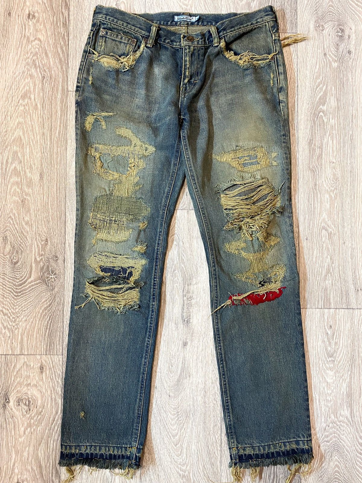 Pre-owned Undercover 68 Red Yarn Denim Distressed Aw04 “but Beautiful” In Blue