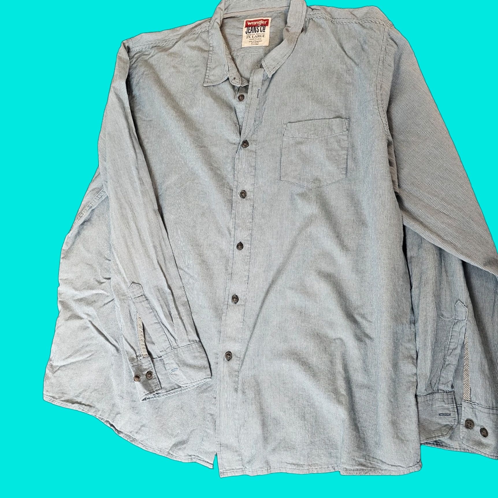 Wrangler Wrangler Button-Up Shirt Mens 2XL Blue Striped Lightweight Long Sleeve Cotton Cotton Fabric Woven Casual Cowboy Pattern Shirt Size US XXL / EU 58 / 5 - 1 Thumbnail