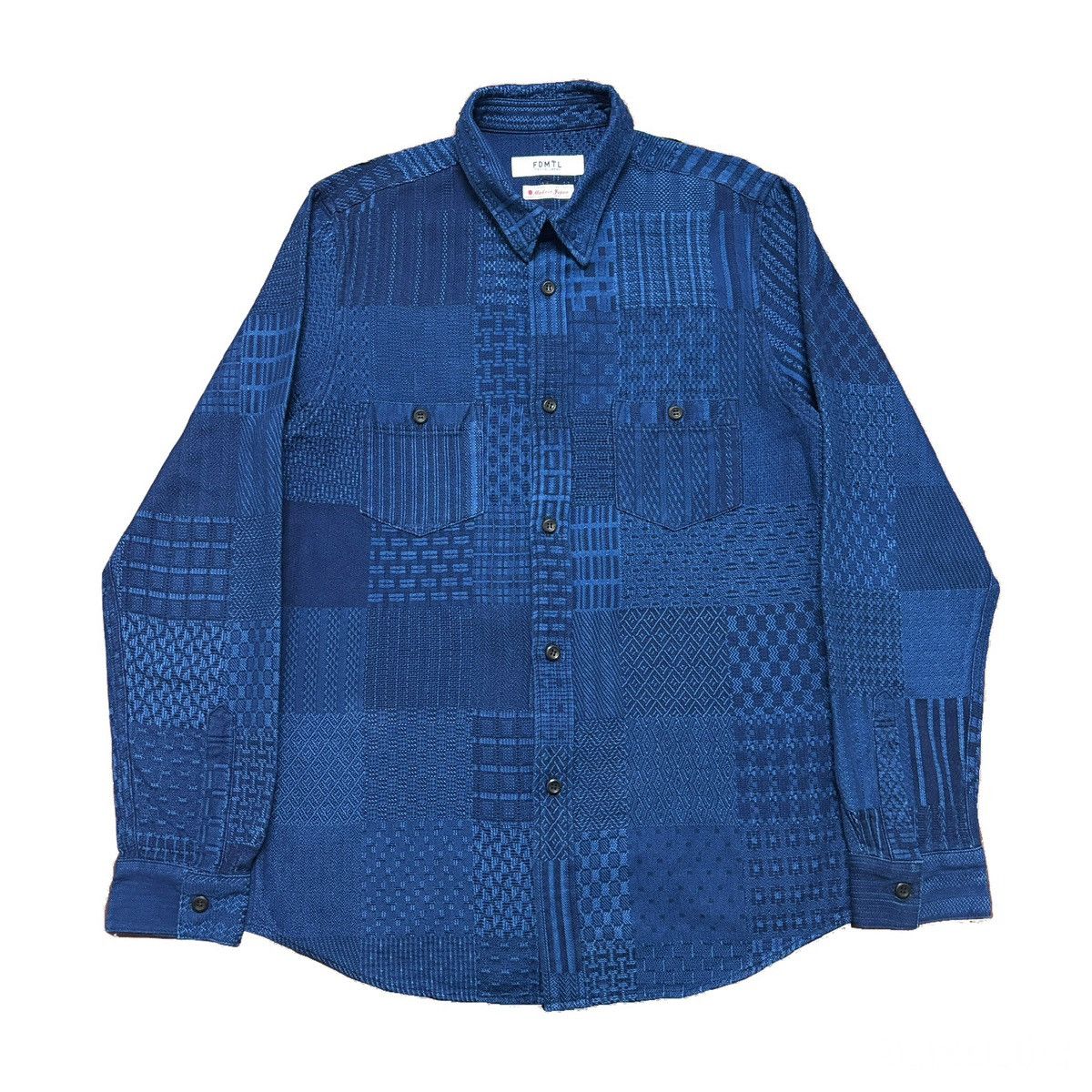 FDMTL Jacquard Woven Patchwork Indigo Shirt