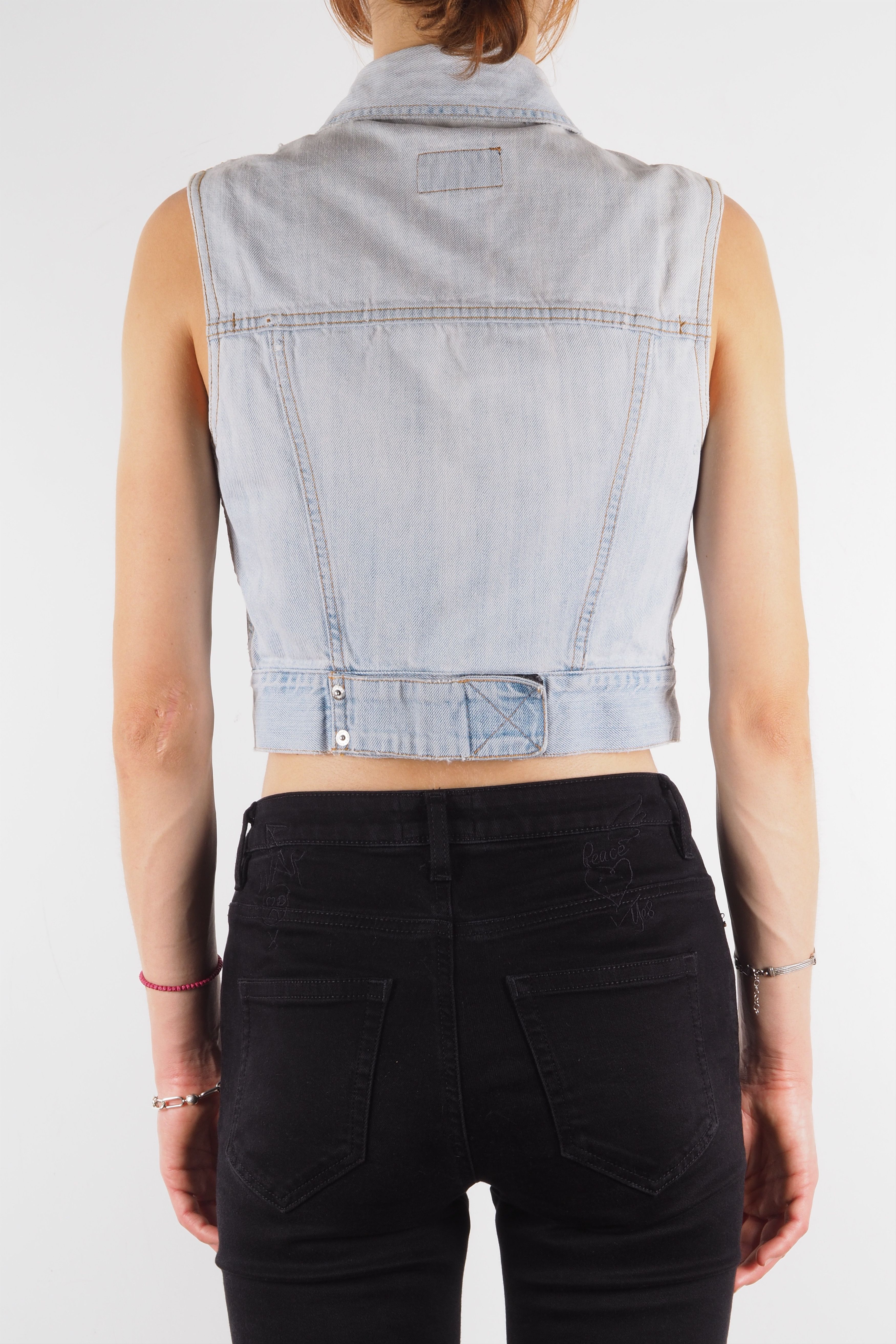 Dolce & Gabbana Dolce&Gabbana Vintage Washed Blue Distress Denim Zip Vest Size XS / US 0-2 / IT 36-38 - 3 Thumbnail