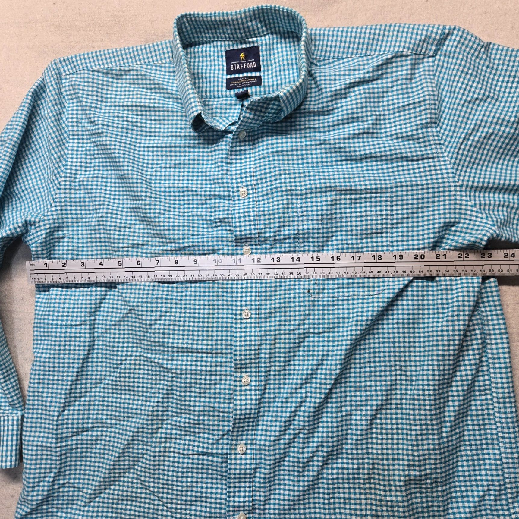 Stafford Stafford Shirt Button-Up Casual Travel 17.5 Blue Checked Long Sleeve Men’s Size 17.5 Regular Cotton Blend Size US XXL / EU 58 / 5 - 4 Thumbnail