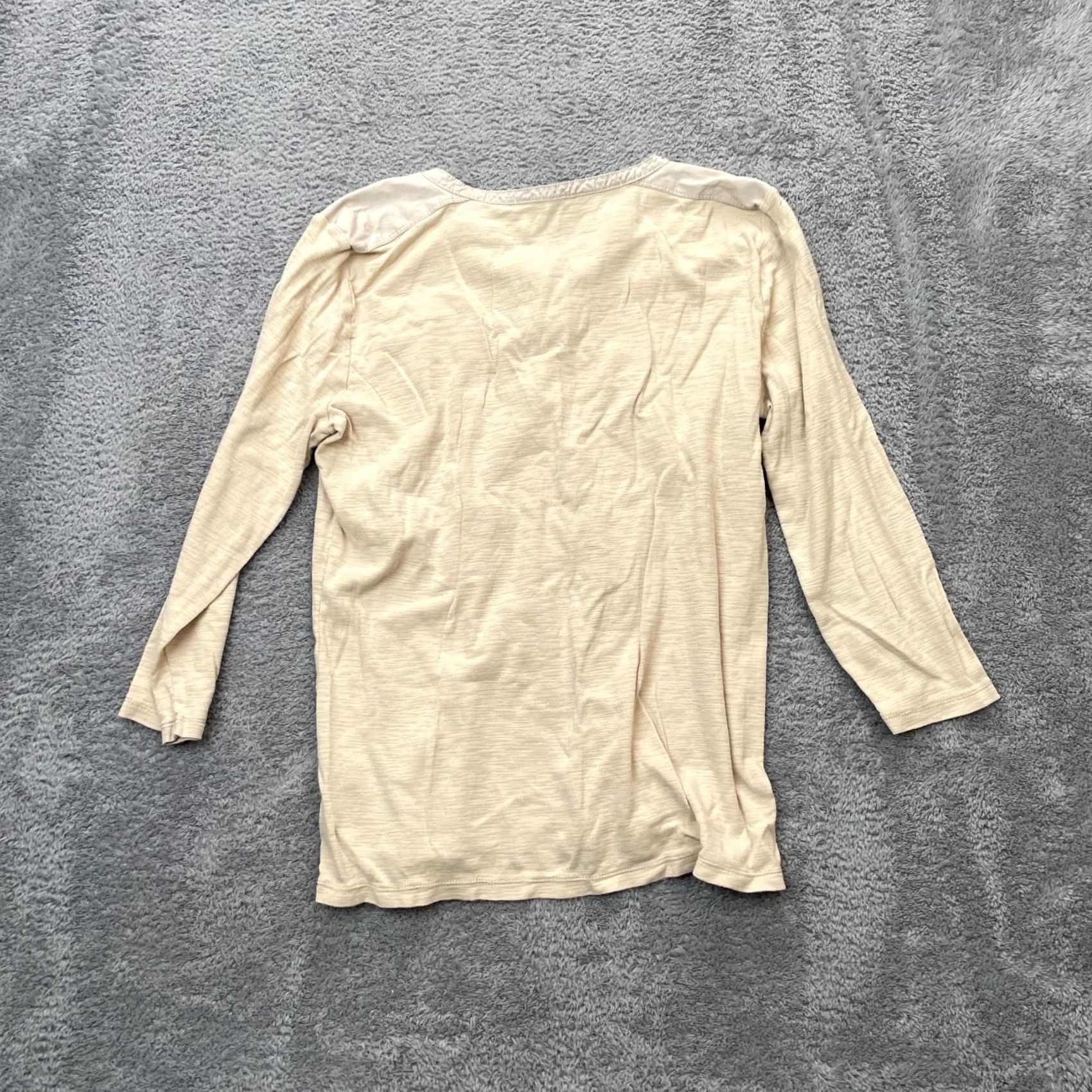 Ralph Lauren Lauren Ralph Lauren Womens Large Beige Cotton Henley Shirt Leather Trim Top Size L / US 10 / IT 46 - 2 Thumbnail