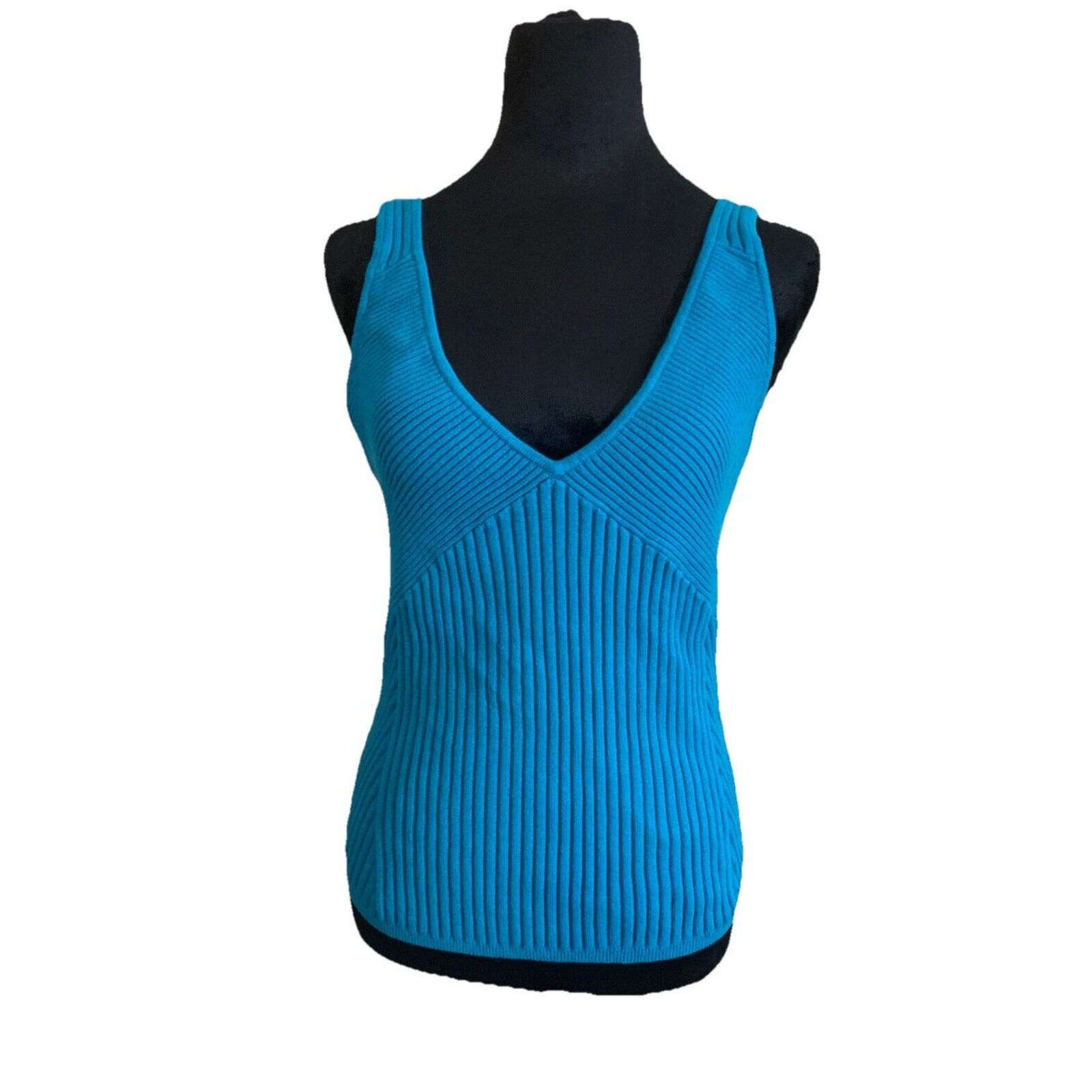 I.N.C INC Women Cyan Blue Ribbed Vneck Tank Top (Size XL, NWT) Size XL / US 12-14 / IT 48-50 - 1 Thumbnail
