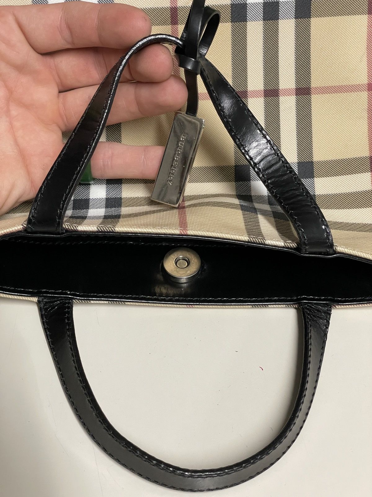 Burberry VTG BURBERRY Nova Check Leather-Canvas Tote Hand Bag Purse S Size ONE SIZE - 20 Thumbnail
