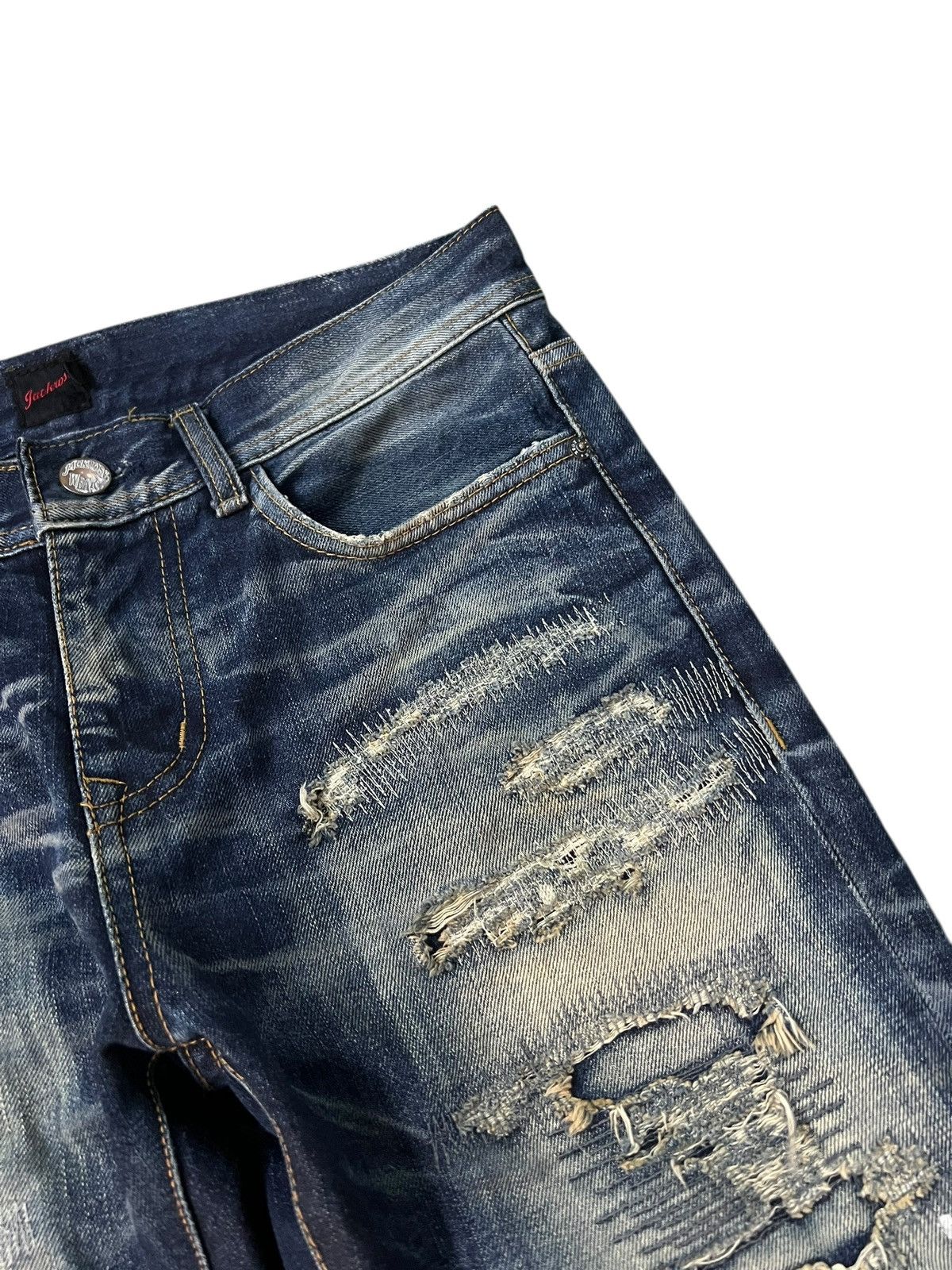 Japanese Brand 💥Flare💥Vintage Jack Rose Distress Patchwork Jean Size US 33 - 8 Thumbnail