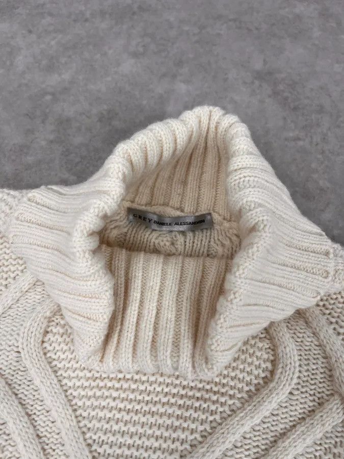 Daniele Alessandrini 2000s Daniele Alessandrini Beige & Grey Structure Turtleneck Sweater Size US S / EU 44-46 / 1 - 8 Thumbnail
