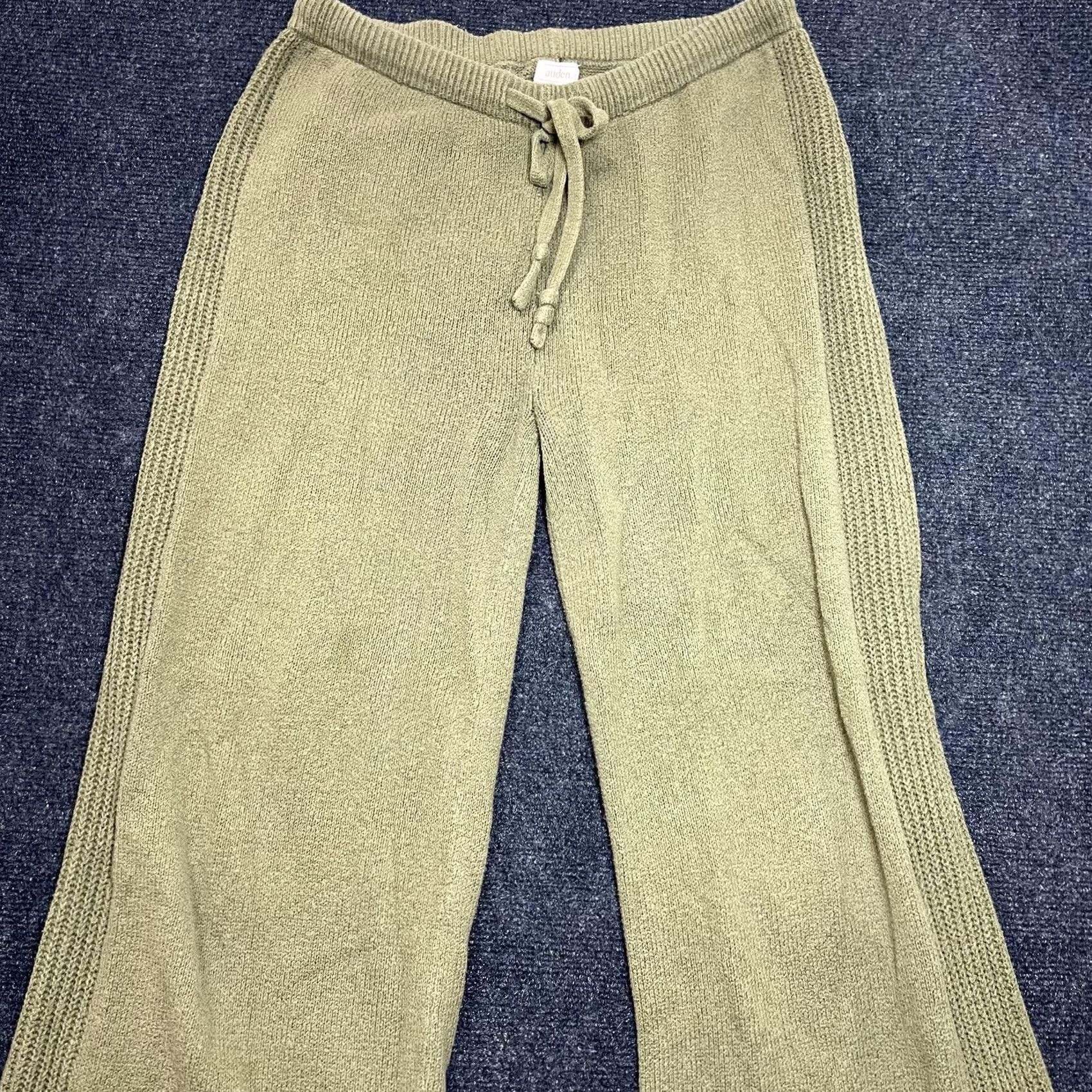Vintage Auden Pants Womens Medium Green Knit Lounge Drawstring Wide Leg Back Pocket Size 32" / US 10 / IT 46 - 2 Thumbnail