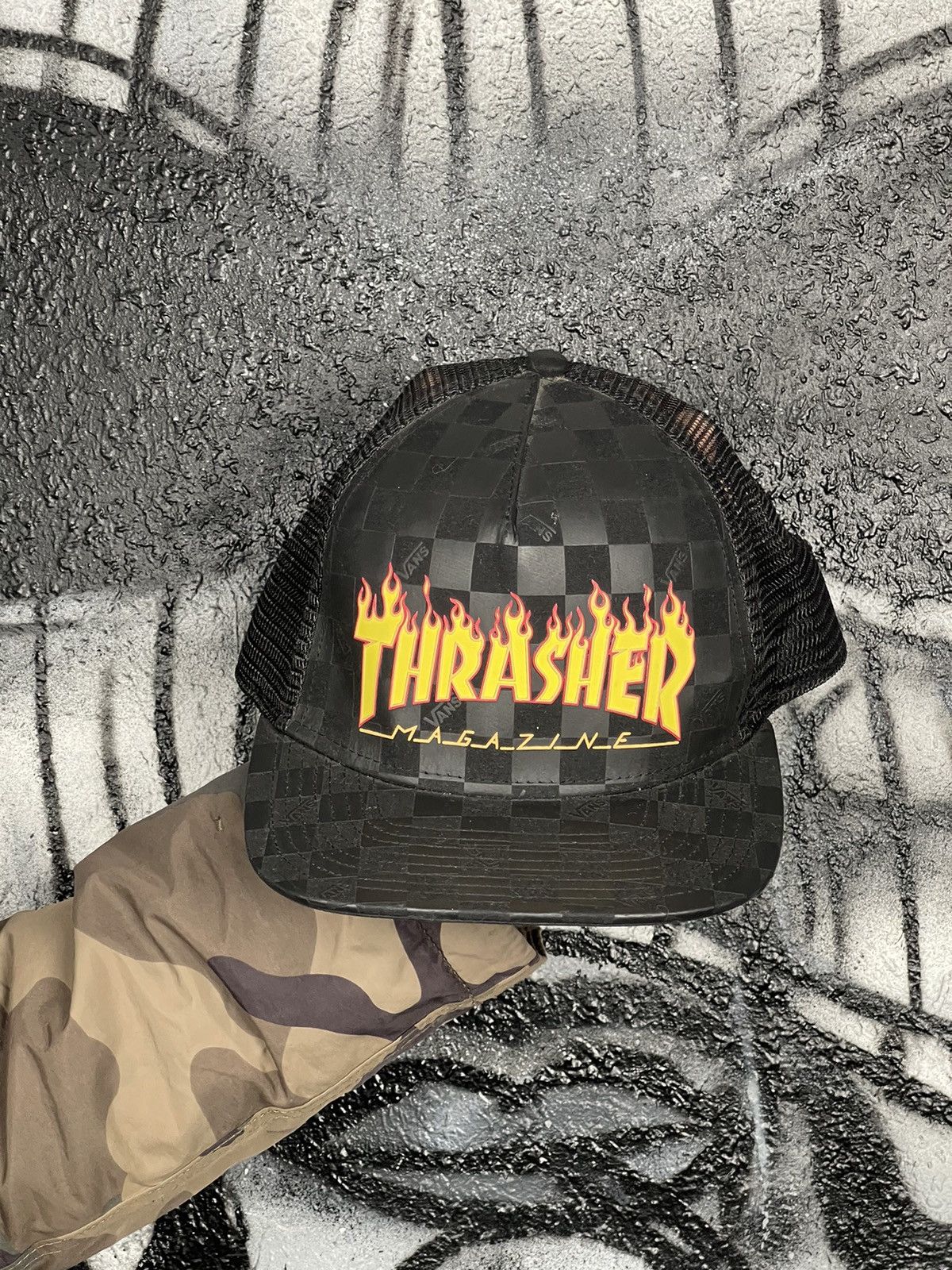 Thrasher Thrasher x Vans Y2K Fire Logo Skateboarding Trucker Cap Size ONE SIZE - 4 Thumbnail