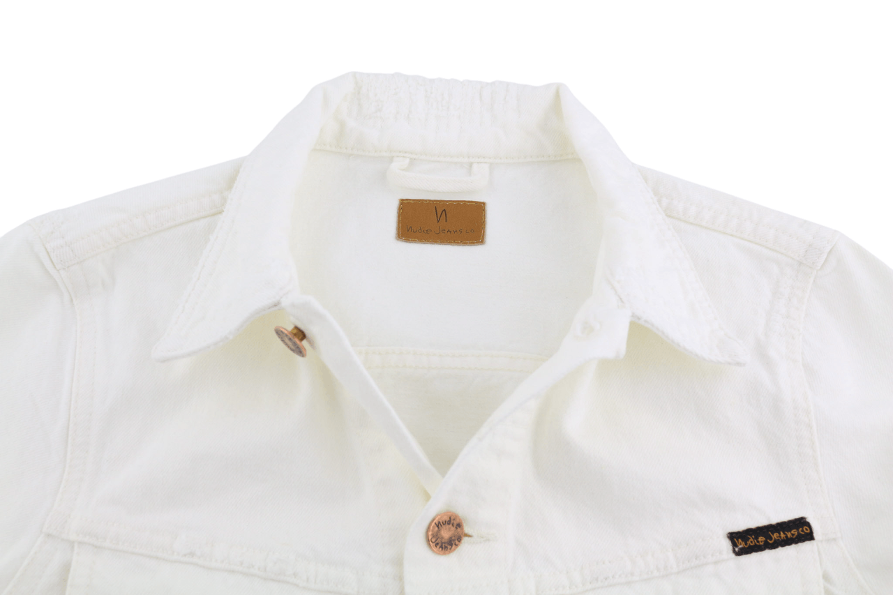 Nudie Jeans BILLY XS Pitch White Worn Polo Neck Logo Jacket 82426 Size US XS / EU 42 / 0 - 4 Thumbnail