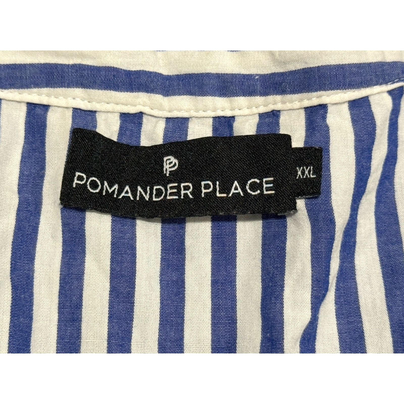 Vintage Pomander Place Plus Size Mini Dress Blue White Stripe Cotton A-Line Long Sleeve V-Neck Womens 2XL Size XXL / US 16-18 / IT 52-54 - 3 Thumbnail