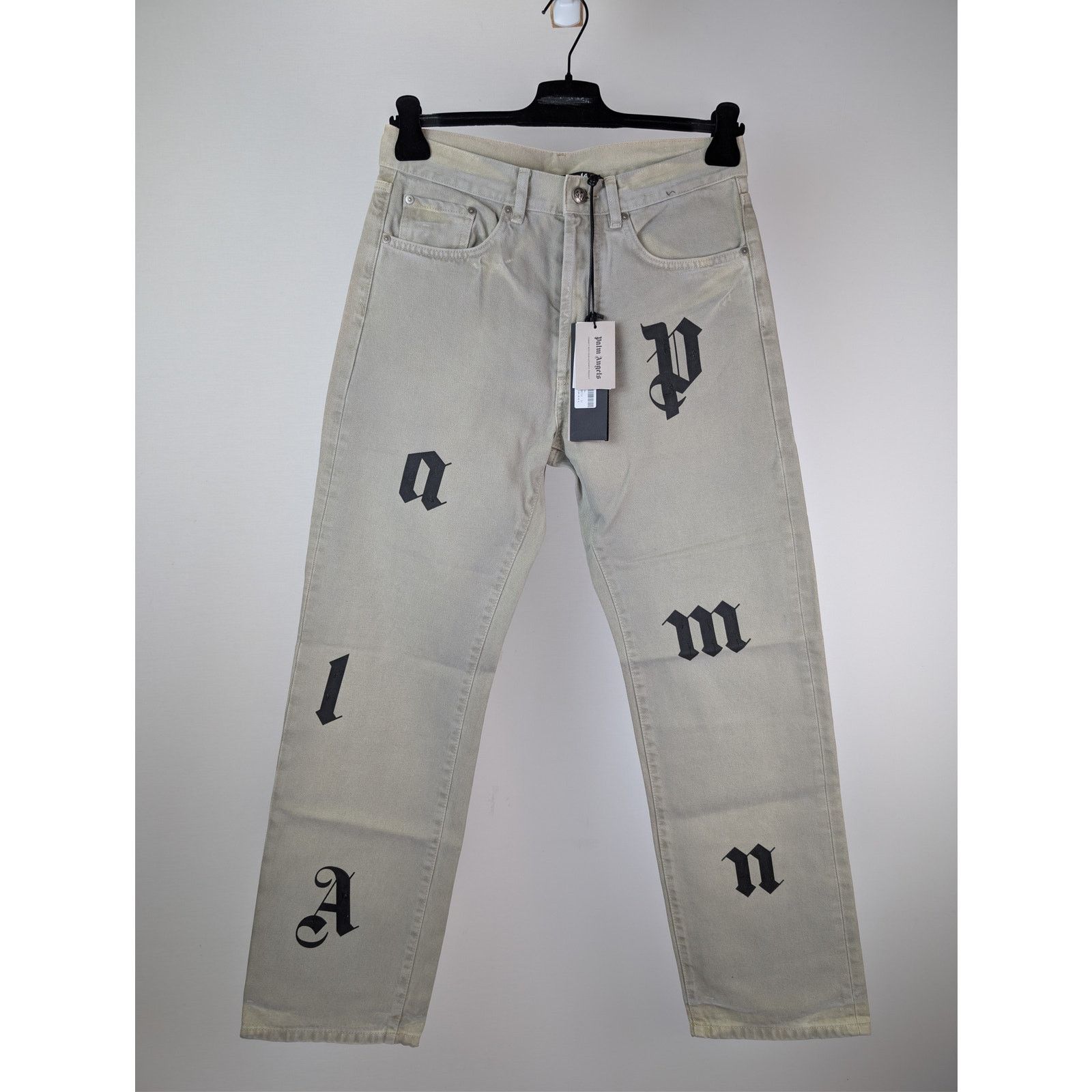 Palm Angels o1rshd1 Bull Logo Patch 5 Pockets Denim Pants in Light Beige Size US 31 - 2 Thumbnail