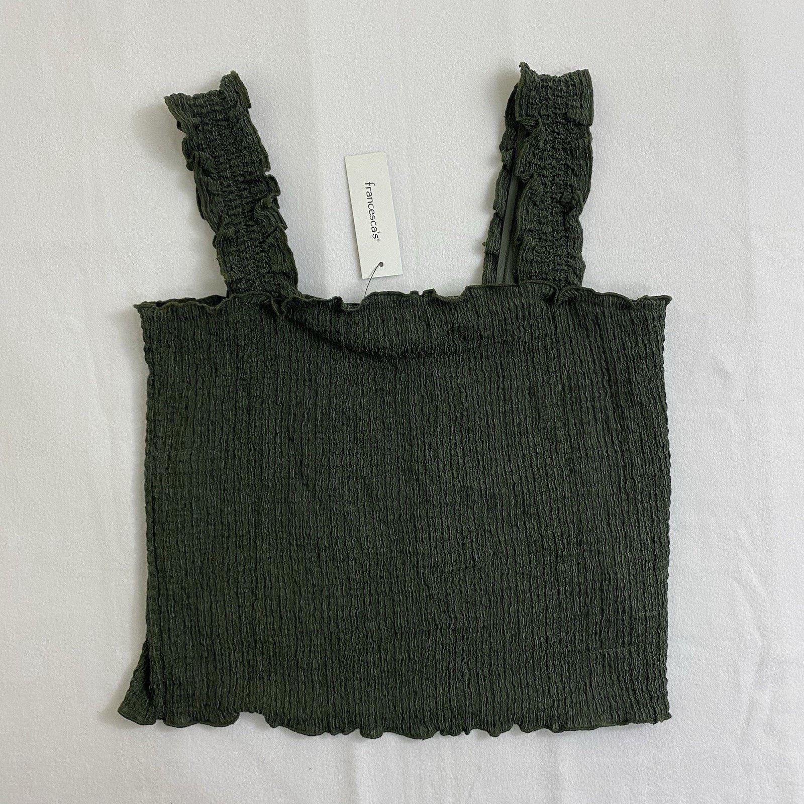 Other Large Olive Green Smocked Crop Tank Top Ruffled Square Neck Size L / US 10 / IT 46 - 1 Thumbnail
