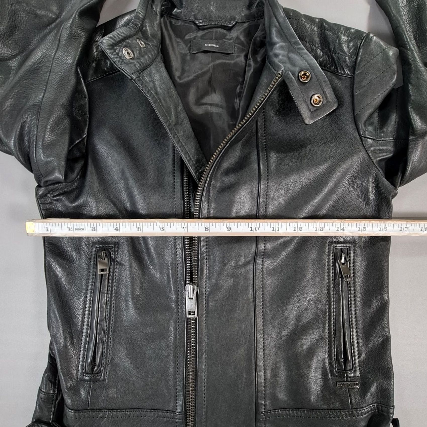 Diesel VINTAGE Diesel Womens Leather Jacket Black XS Biker Full Zip Leather Jacket Women XS Black Biker Full Zip Pockets Size XS / US 0-2 / IT 36-38 - 6 Thumbnail