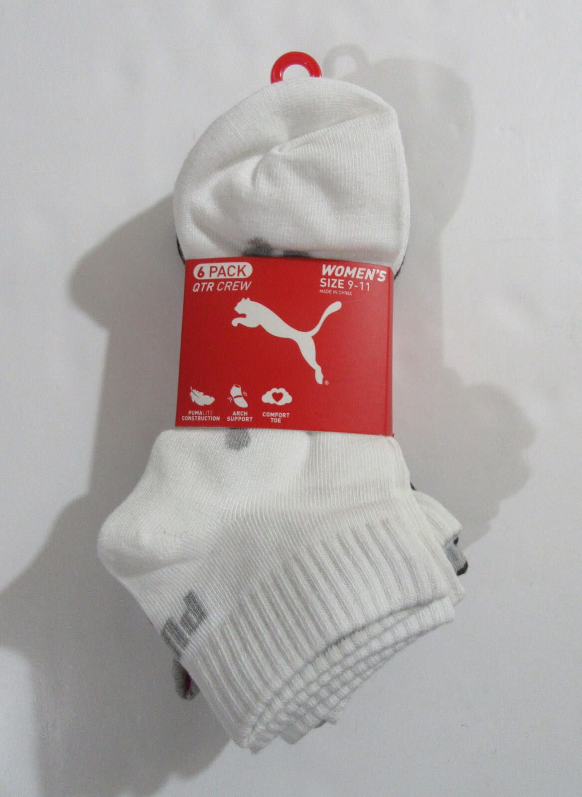Puma Puma Womens Quarter Crew Socks Black White Grey Pack of 6 Size ONE SIZE - 1 Thumbnail