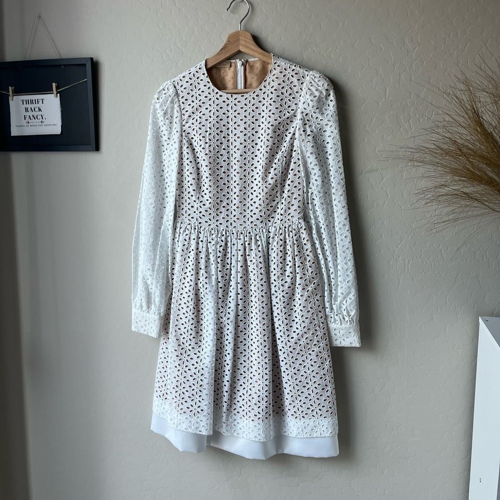 Michael Kors Michael Kors Collection White Eyelet Long Sleeve Knee Length Size XS / US 0-2 / IT 36-38 - 2 Thumbnail