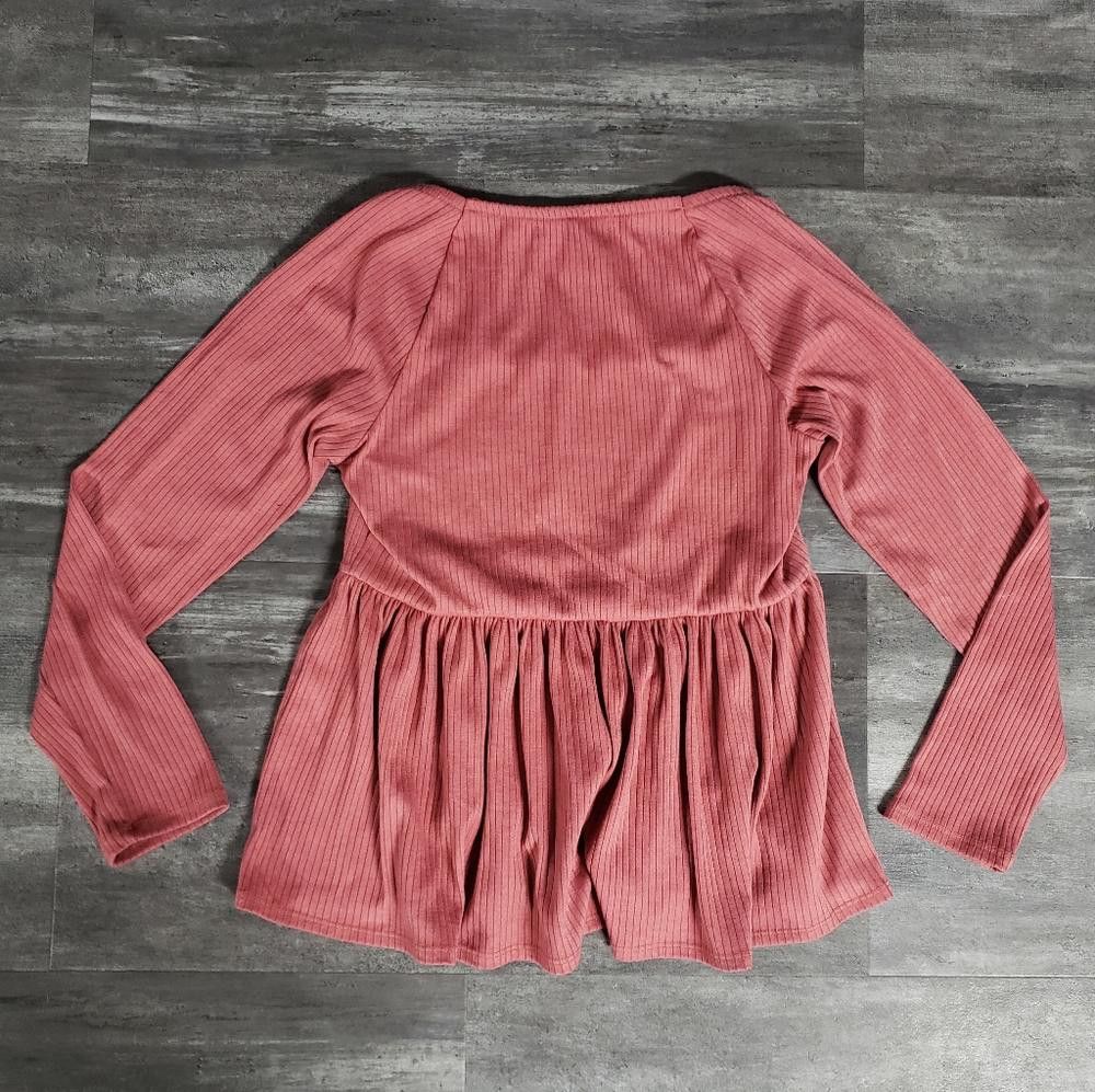 Designer Pink Rose Ribbed C&P Long Sleeve Size L / US 10 / IT 46 - 2 Thumbnail
