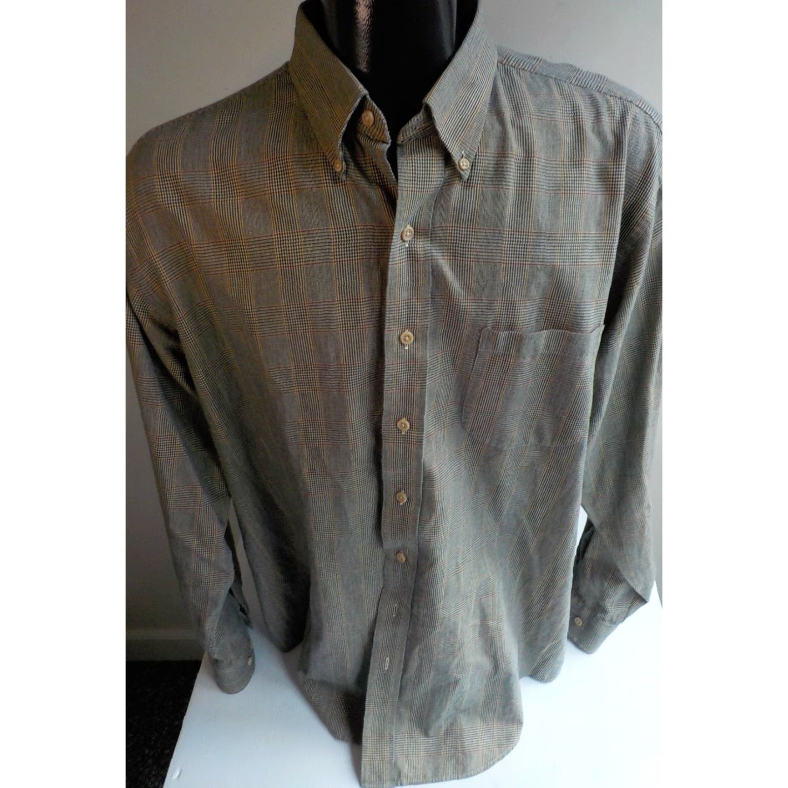 Vintage Viyella Shirt Navy Tan Red XL Button-Down Wool Cotton Checkered Long Sleeve Mens XL Size US XL / EU 56 / 4 - 2 Thumbnail