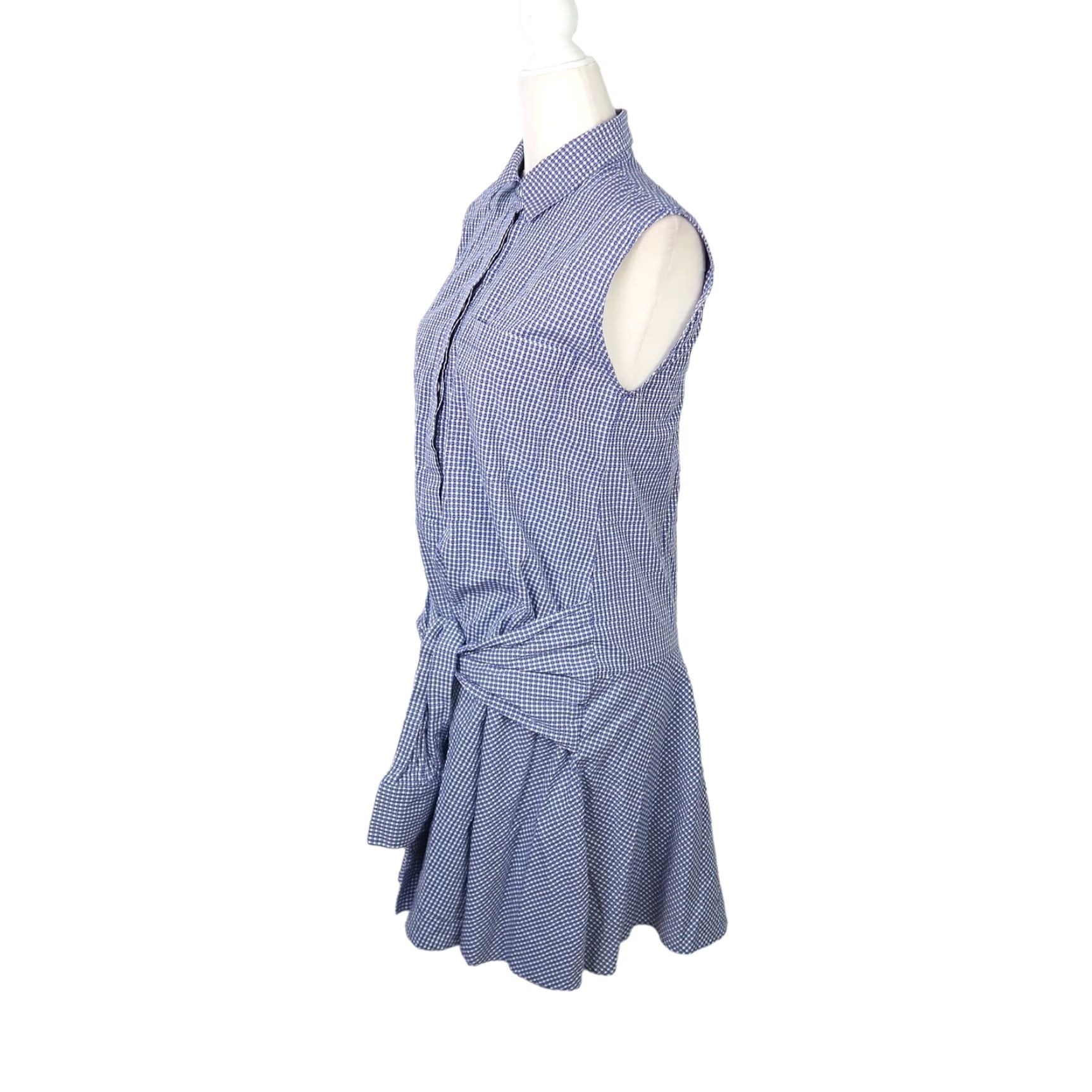 Vintage Derek Lam Denim Shirt Dress Gingham Mini Navy Blue White Sleeveless Button Front Womens M Size M / US 6-8 / IT 42-44 - 3 Thumbnail