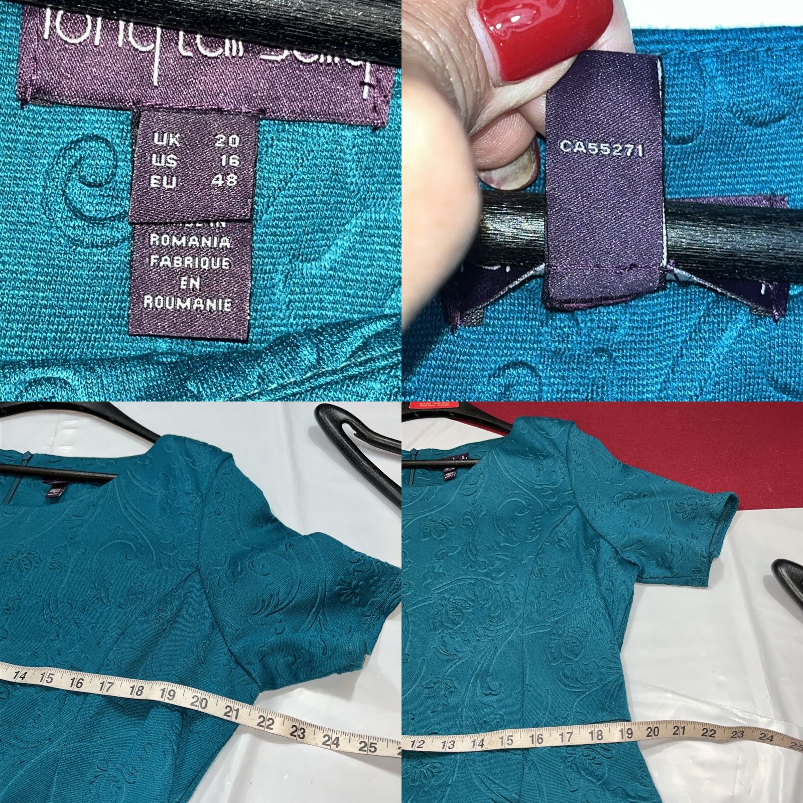 Vintage VINTAGE Long Tall Sally TURQUOISE Blue Floral Embossed Zipper Accents Short Sleeve Sz 16 Size 38" / US 16 / IT 52 - 8 Thumbnail