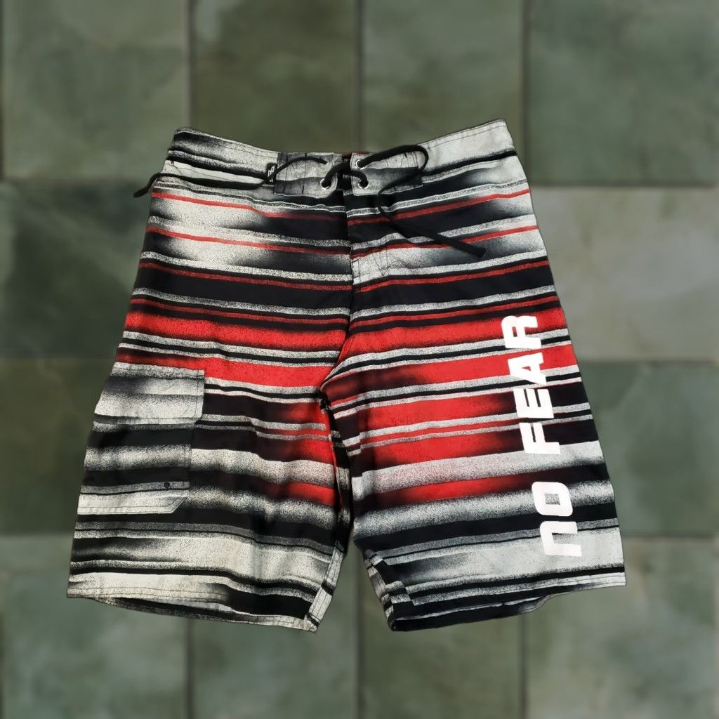 No Fear No Fear Board Shorts Mens M Black Striped Drawstring Lined Beach Size US 31 - 1 Thumbnail