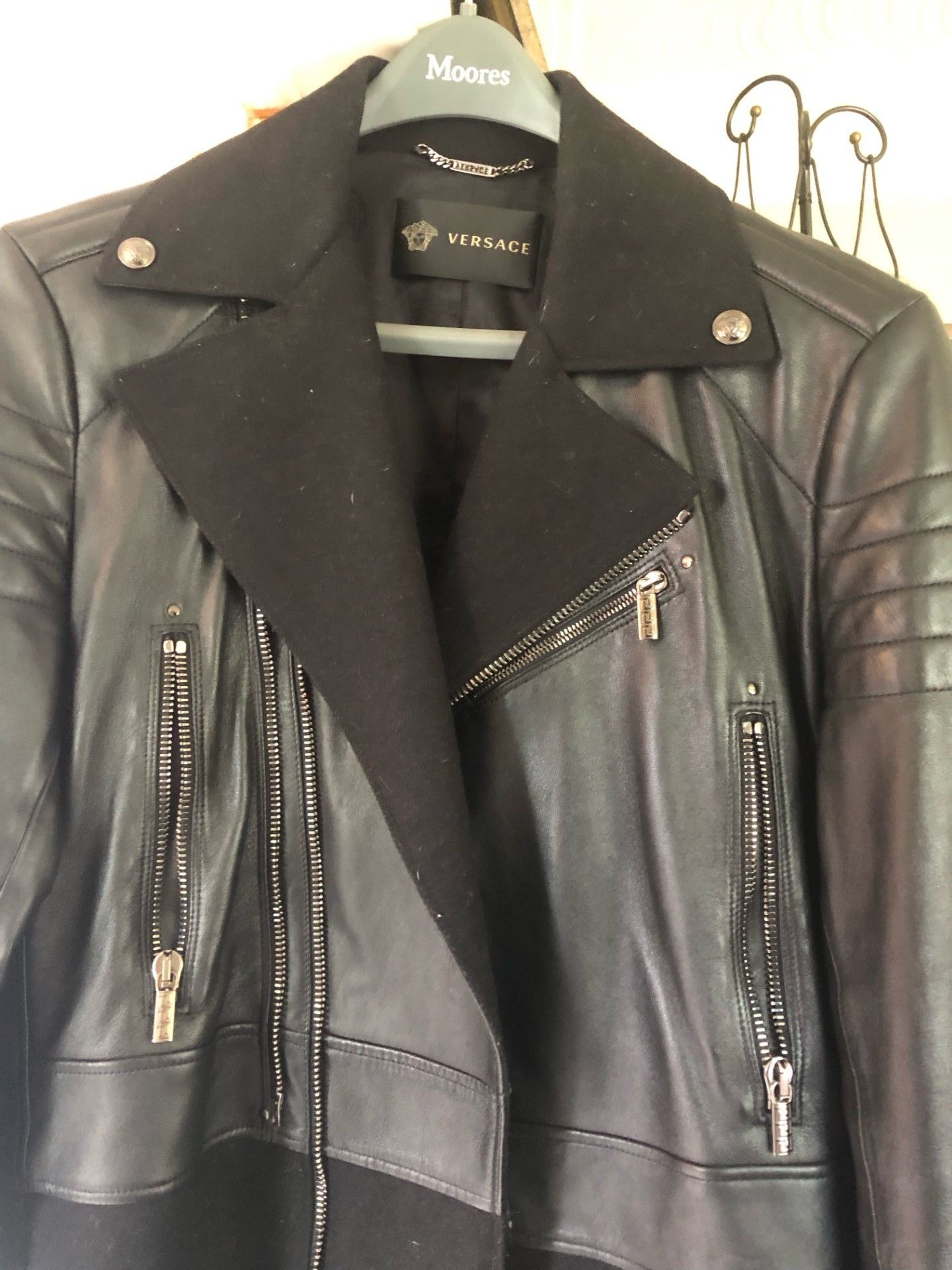 Versace Wool/Leather Biker Coat Size US S / EU 44-46 / 1 - 2 Thumbnail