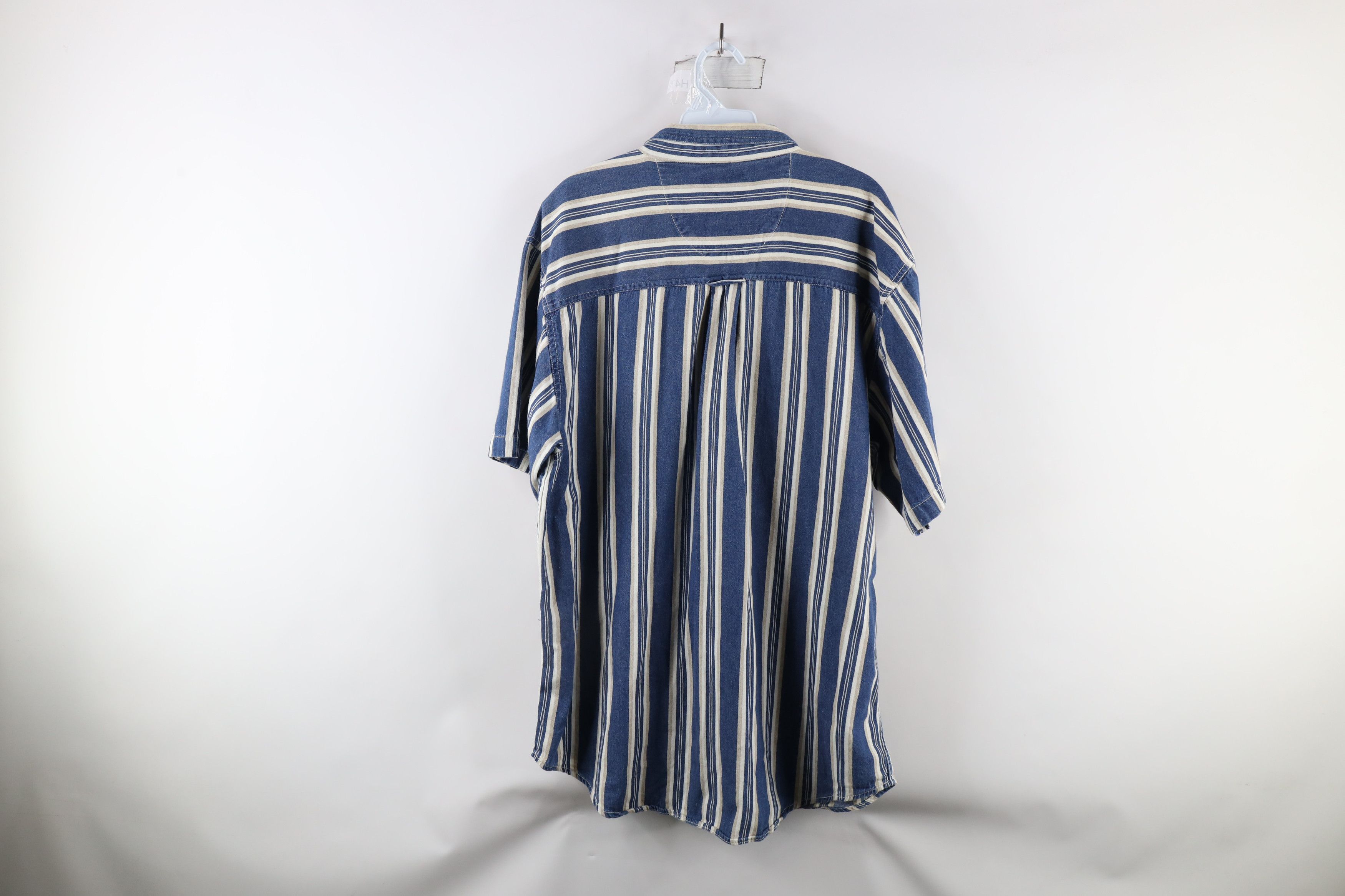 Vintage Vintage 90s Streetwear Striped Baggy Denim Button Down Shirt Size US L / EU 52-54 / 3 - 12 Thumbnail