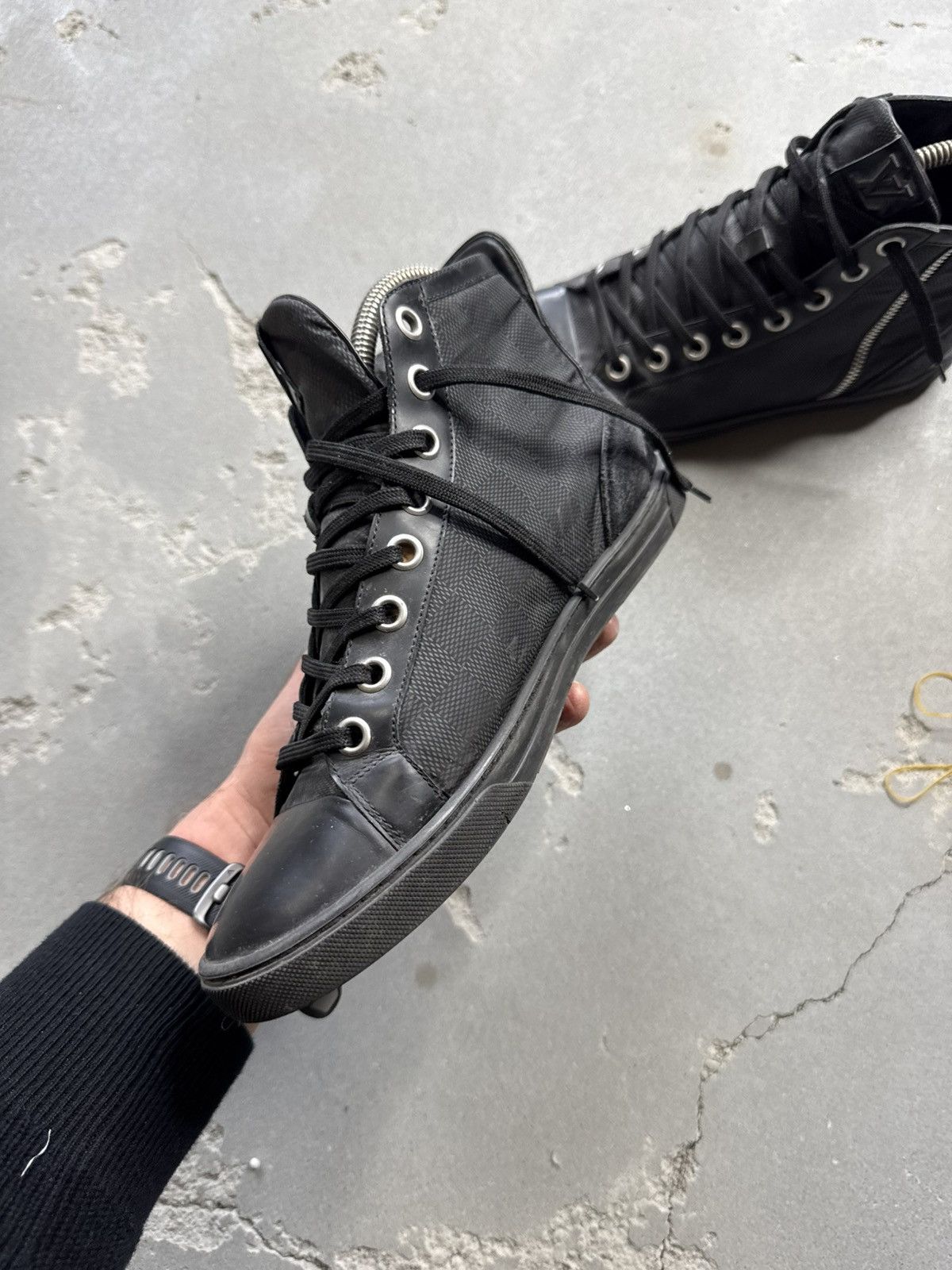 Designer × Louis Vuitton Vintage Louis Vuitton Tattoo black Leather High Trainers LV Size US 6.5 / EU 39-40 - 3 Thumbnail