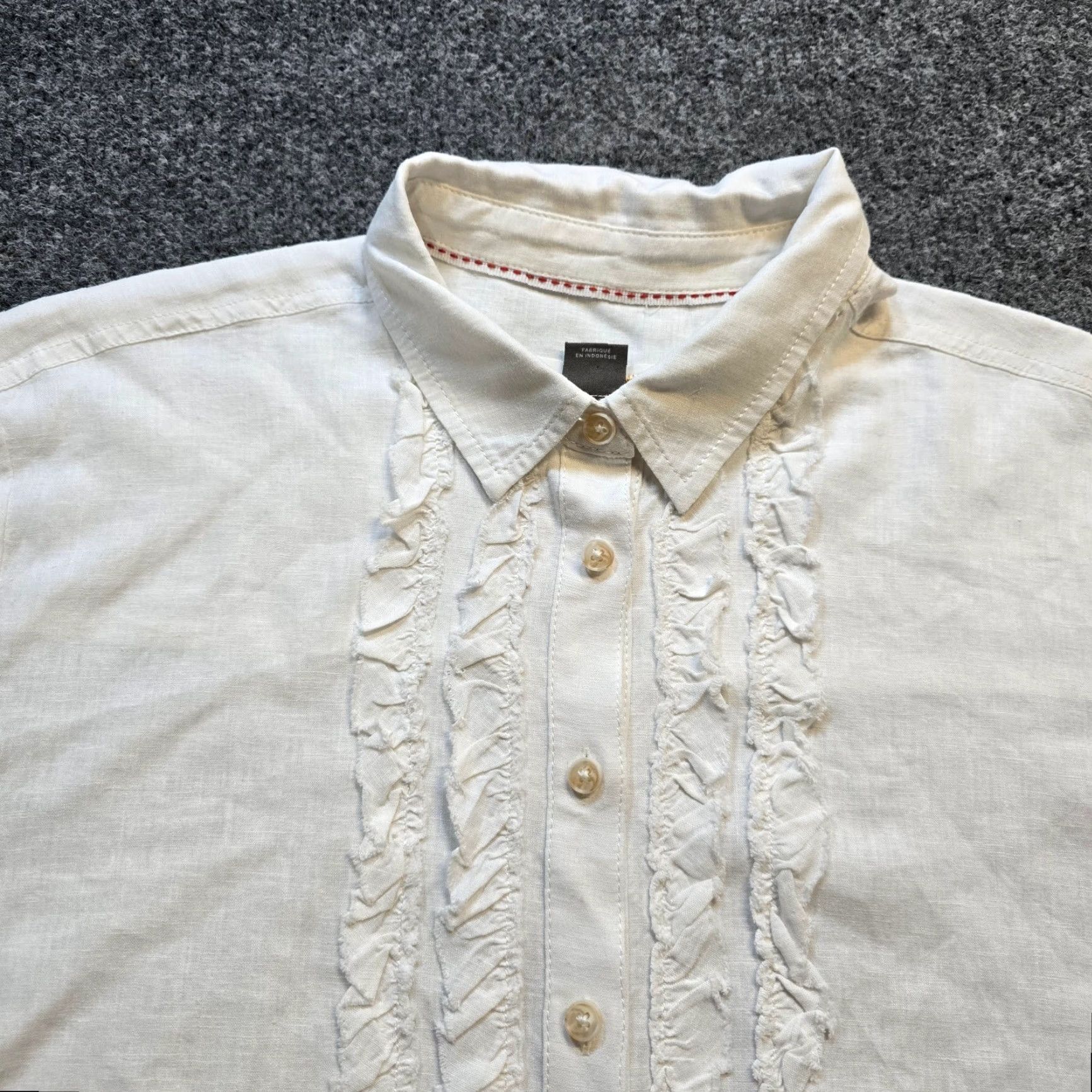 Vintage Pilcro Womens Button-Up Linen White Ruffle Front Casual Shirt Size M Spring Bohemian Womens Size M / US 6-8 / IT 42-44 - 2 Thumbnail
