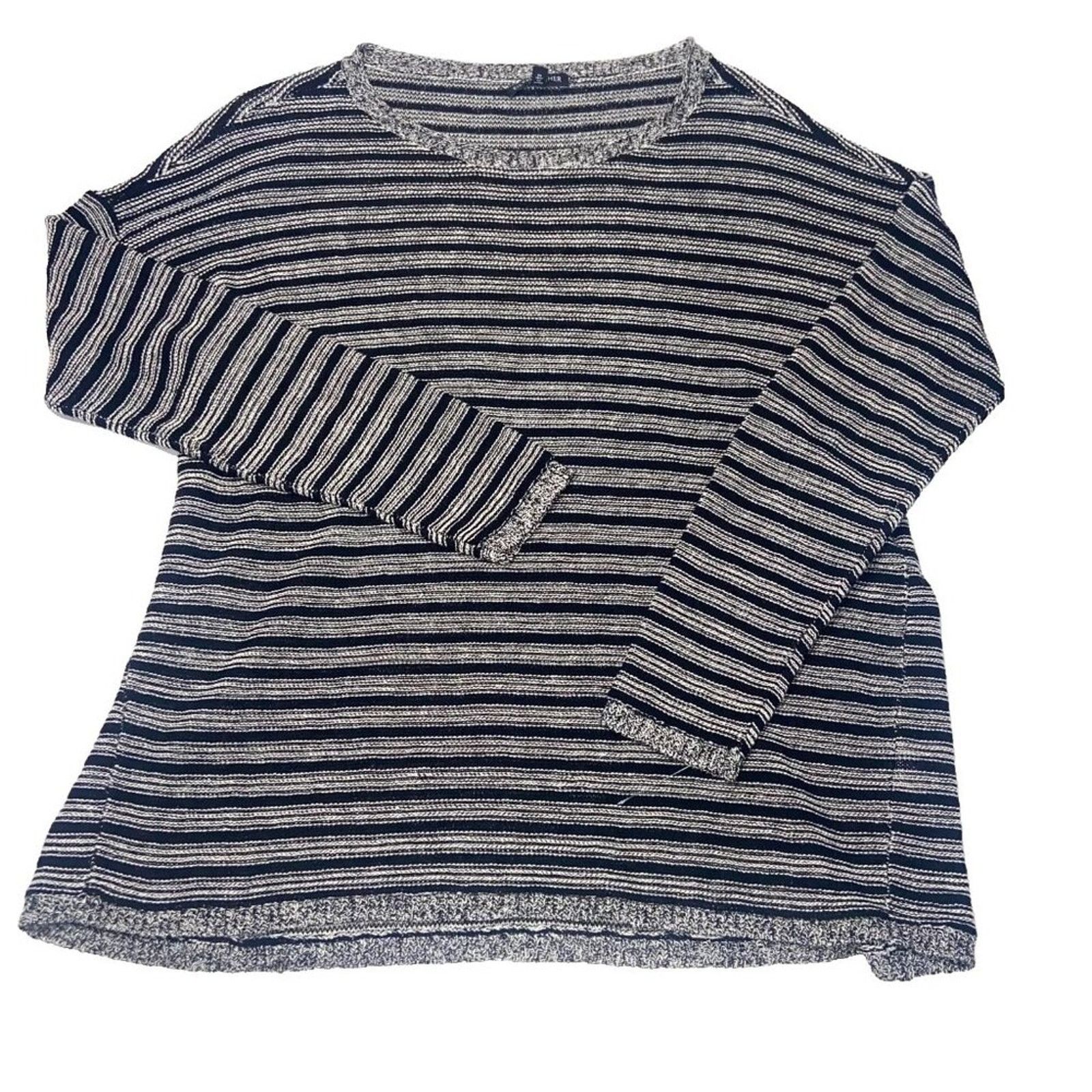 Eileen Fisher Eileen Fisher Wool Linen Stripe Boxy Sweater Italian Yarn Size XS / US 0-2 / IT 36-38 - 1 Thumbnail