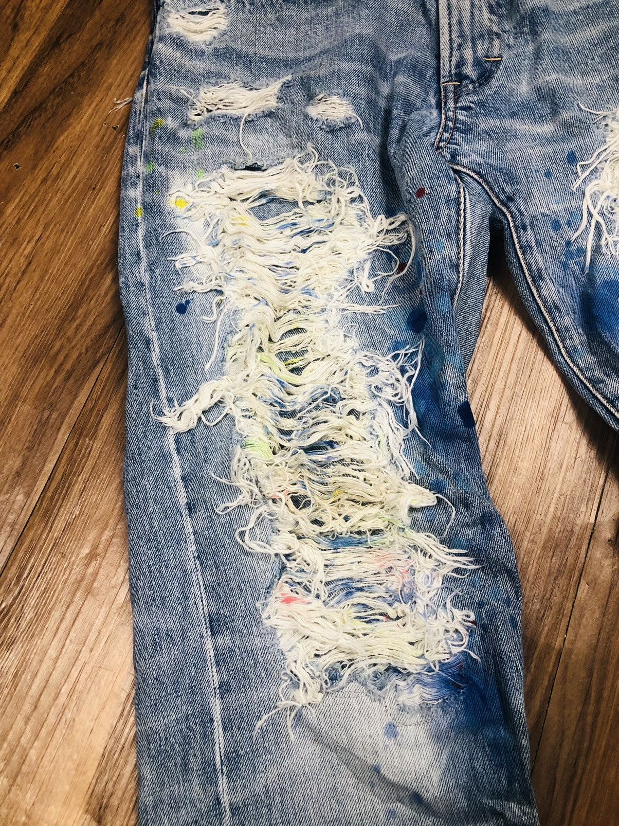 Japanese Brand RNA Inc. Vintage Ripped Jeans | Paint Splatter Denim (38) Size US 33 - 5 Thumbnail