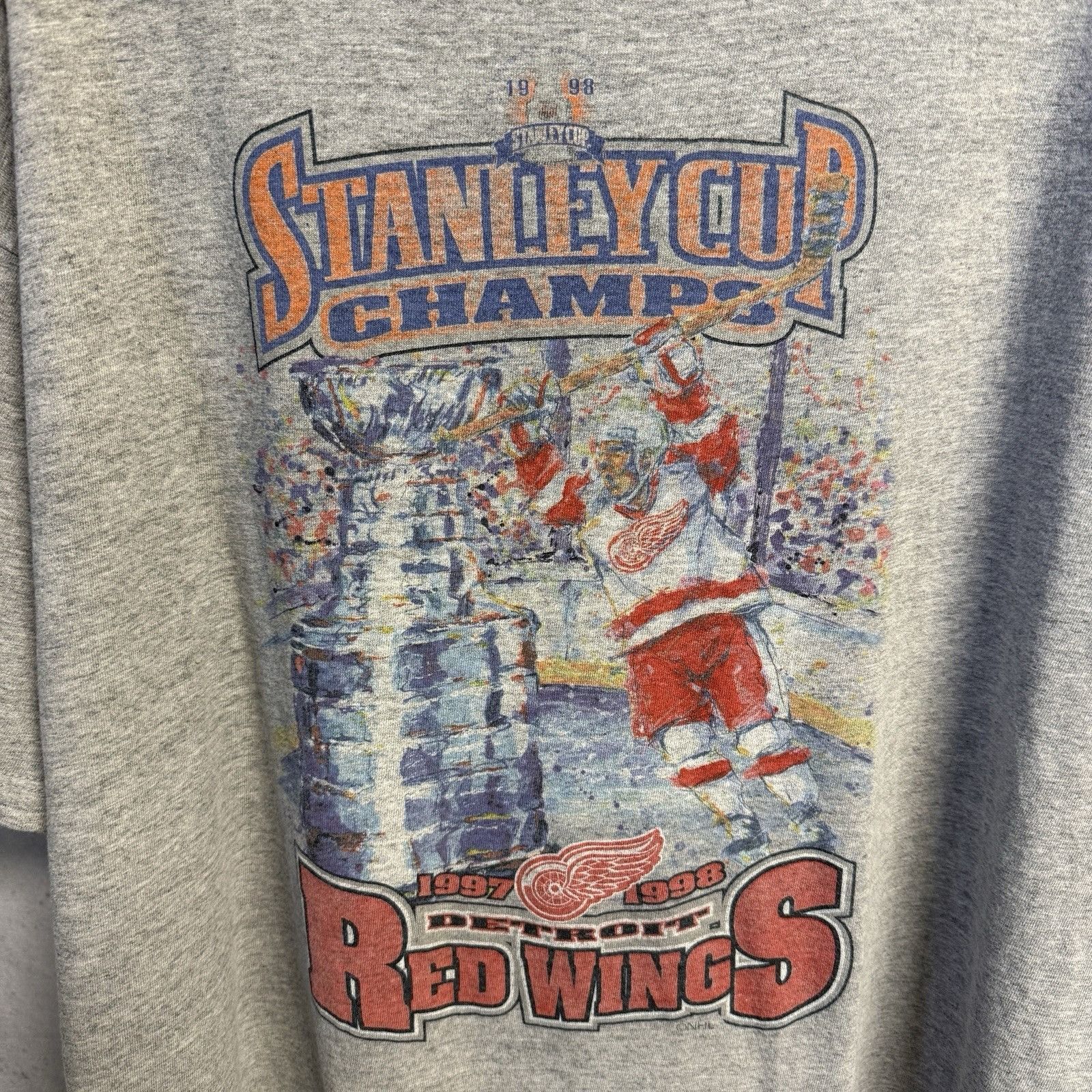 Starter Vintage 90s Detroit Red Wings Stanley Cup Champs T Shirt Size US XL / EU 56 / 4 - 4 Thumbnail