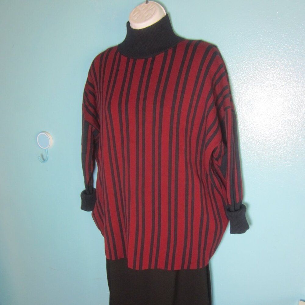 Tanya Taylor Tanya Taylor Size XL Sample Sweater Burgundy Navy Stripe Oversized Turtleneck Size XL / US 12-14 / IT 48-50 - 1 Thumbnail