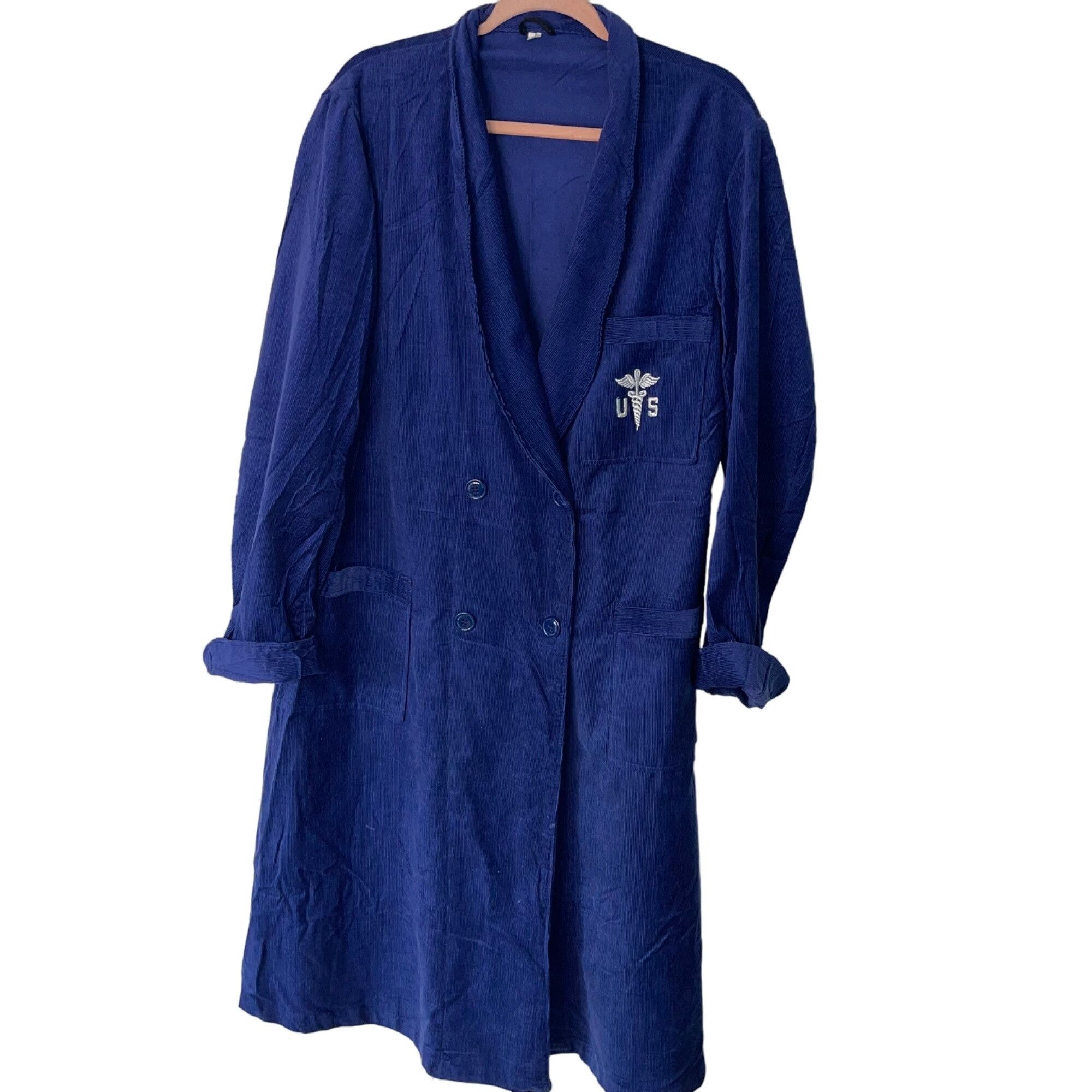 image of Vintage Mens Robe Size Large Blue Us Military Doctor Surgeon
