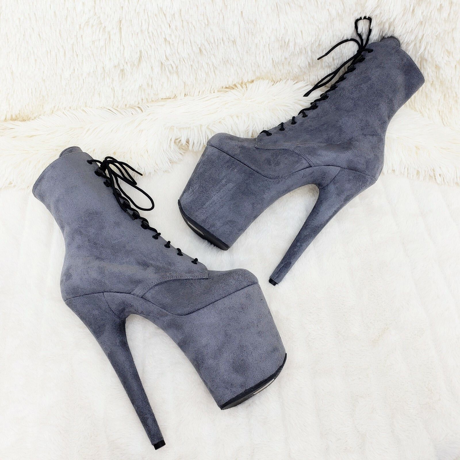 Other Flamingo 1020FS Gray Vegan Suede 8" High Heel Platform Ankle Size US 12 / IT 42 - 1 Thumbnail