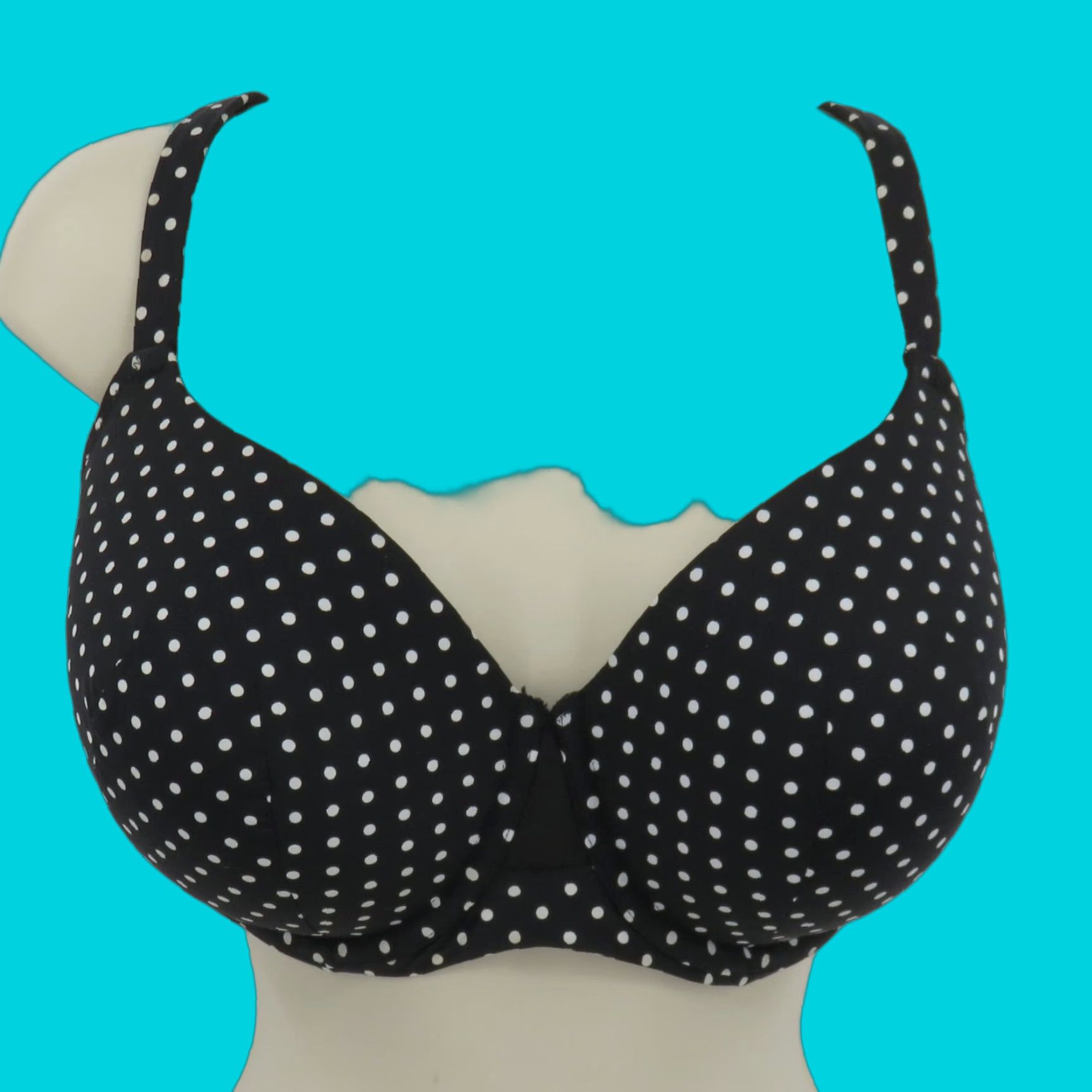 Vintage Cacique Bra Full Coverage Underwire 38DDD Black White Polka Dot T-Shirt Bra Plus Size Womens Size ONE SIZE - 1 Thumbnail